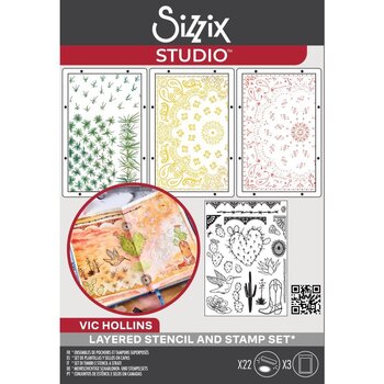 SIZZIX SIZZIX VIC HOLLINS WESTERN CLEAR STAMP & STENCIL SET