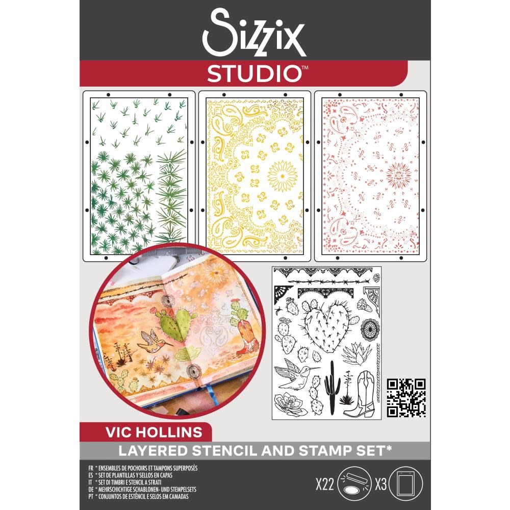 SIZZIX SIZZIX VIC HOLLINS WESTERN CLEAR STAMP & STENCIL SET