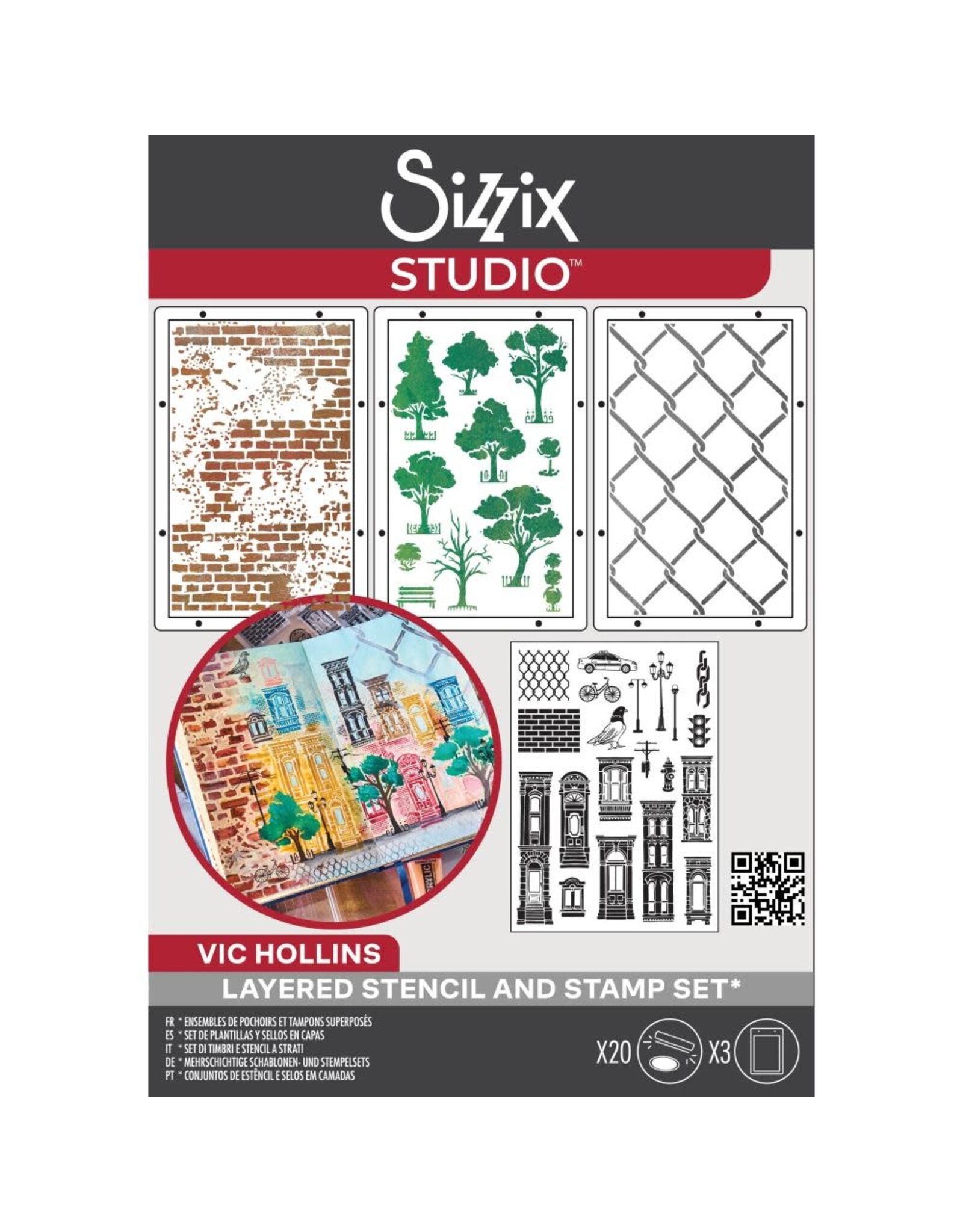SIZZIX SIZZIX VIC HOLLINS CITY LIFE CLEAR STAMP & STENCIL SET