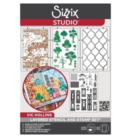 SIZZIX SIZZIX VIC HOLLINS CITY LIFE CLEAR STAMP & STENCIL SET