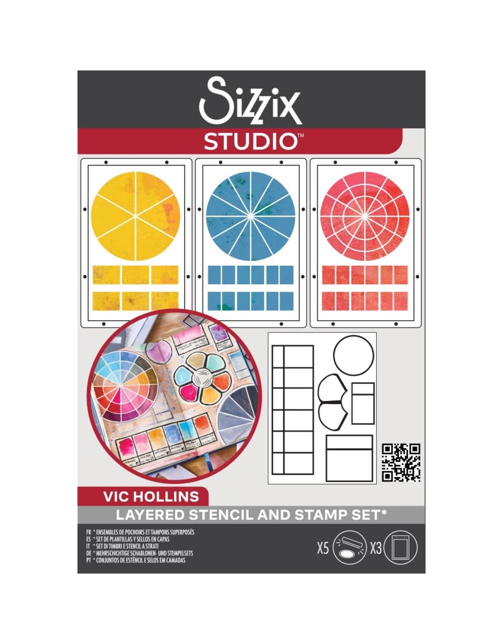 SIZZIX SIZZIX VIC HOLLINS ARTIST TOOLS CLEAR STAMP & STENCIL SET