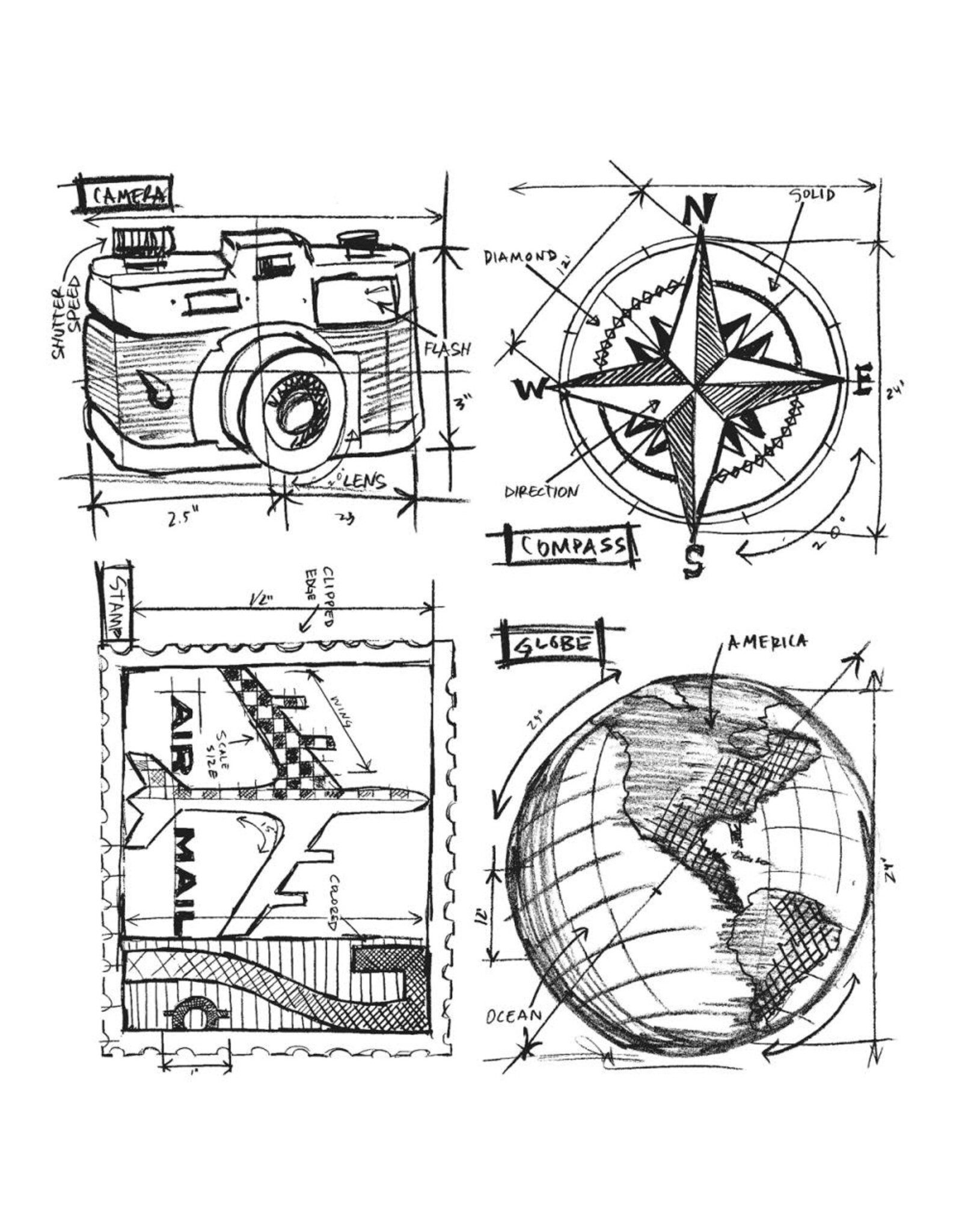 STAMPERS ANONYMOUS STAMPERS ANONYMOUS TIM HOLTZ TRAVEL BLUEPRINT CLING STAMP