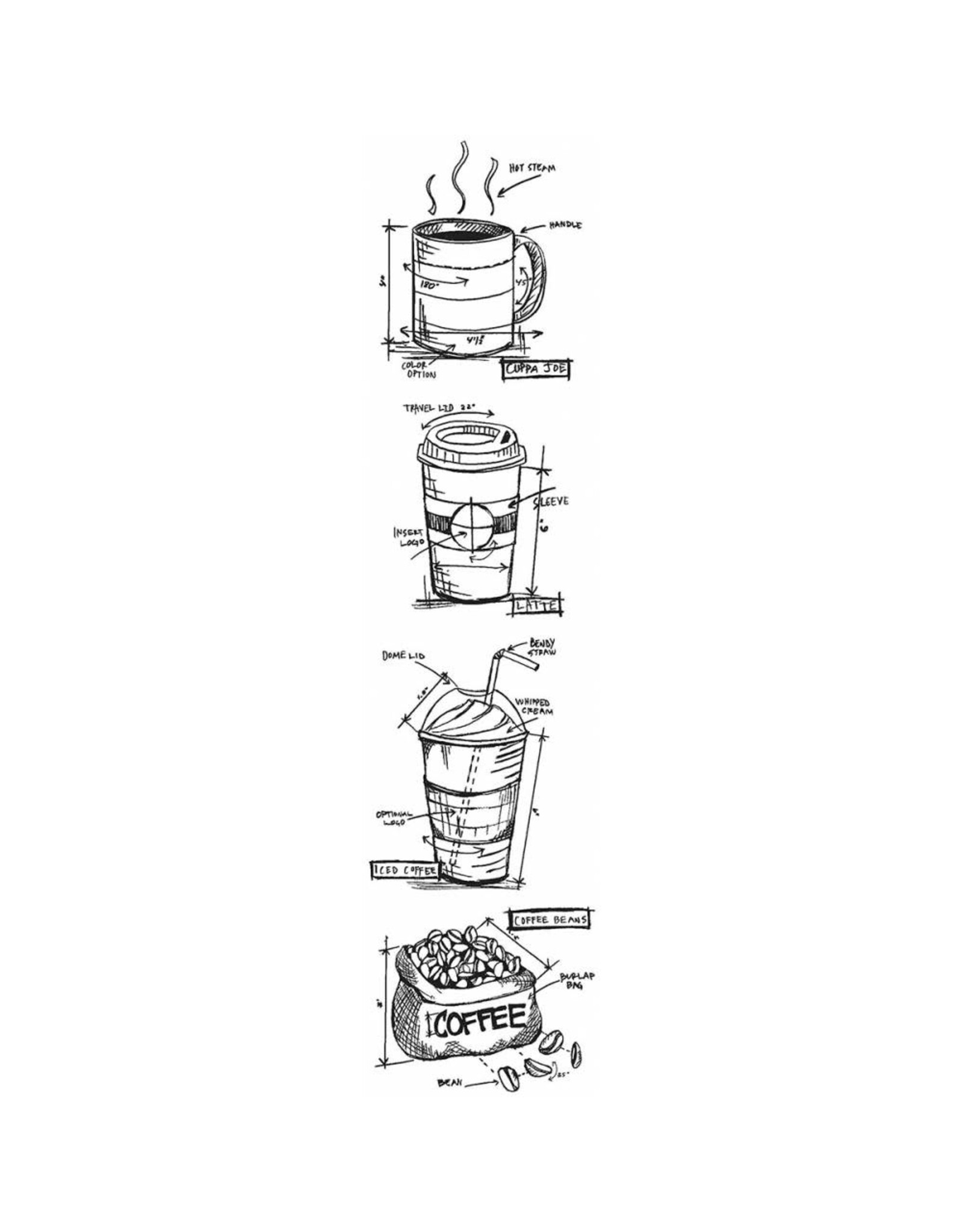 STAMPERS ANONYMOUS STAMPERS ANONYMOUS TIM HOLTZ FRESH BREWED MINI BLUEPRINTS STRIP 3x10 CLING STAMP SET
