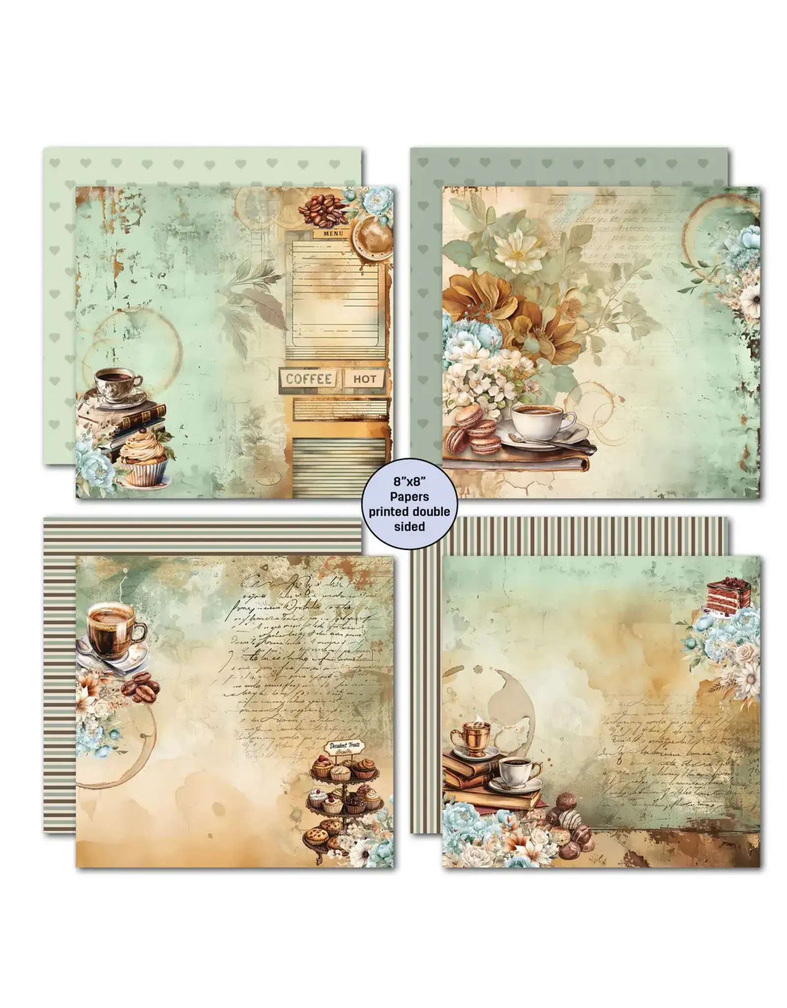 3QUARTER DESIGNS 3QUARTER DESIGNS MOCHA FIX 8x8 PAPER PACK 12 SHEETS