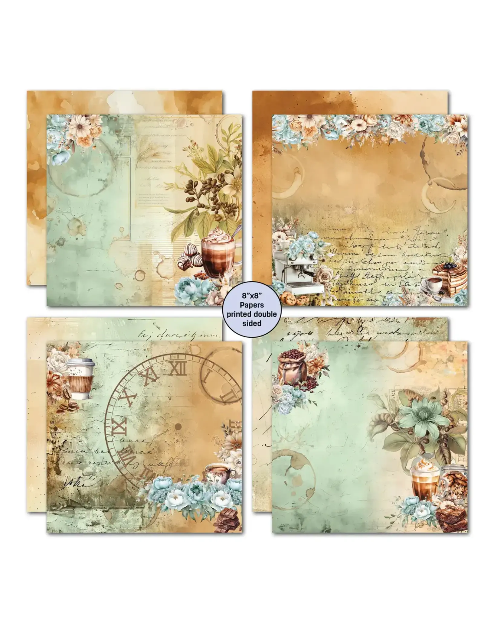 3QUARTER DESIGNS 3QUARTER DESIGNS MOCHA FIX 8x8 PAPER PACK 12 SHEETS