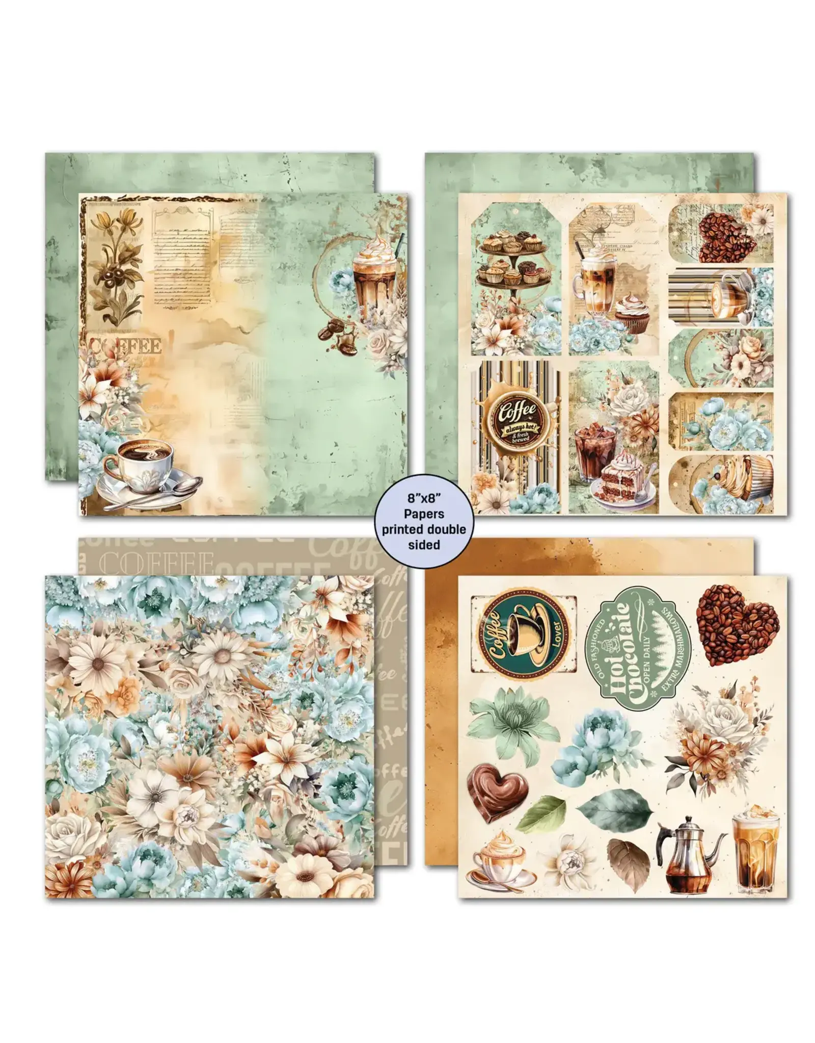 3QUARTER DESIGNS 3QUARTER DESIGNS MOCHA FIX 8x8 PAPER PACK 12 SHEETS