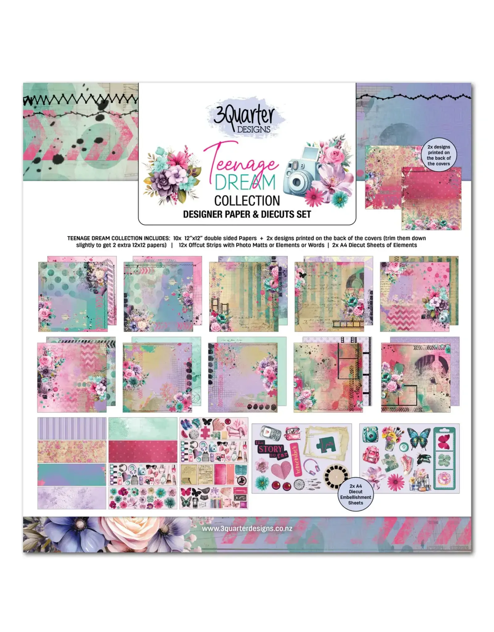 3QUARTER DESIGNS 3QUARTER DESIGNS TEENAGE DREAM 12x12 DESIGNER PAPER & DIECUTS SET