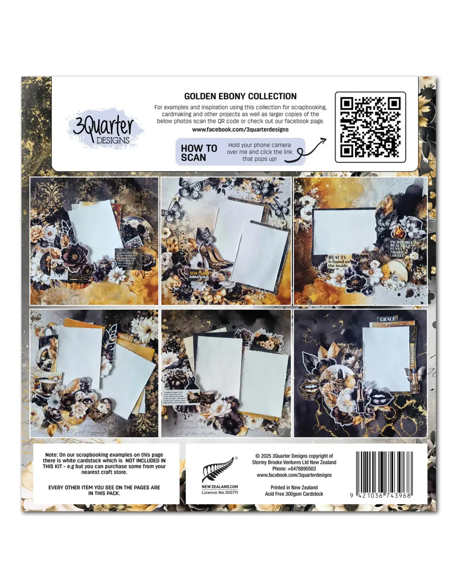 3QUARTER DESIGNS 3QUARTER DESIGNS GOLDEN EBONY 12x12 DESIGNER PAPER & DIECUTS SET
