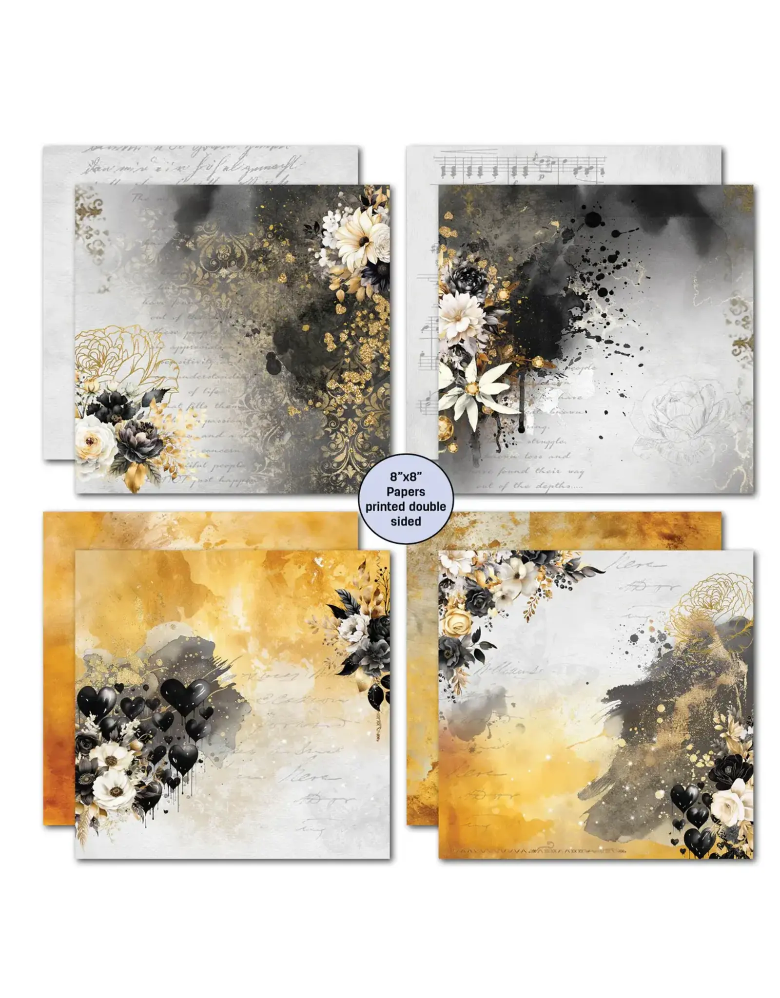 3QUARTER DESIGNS 3QUARTER DESIGNS GOLDEN EBONY 8x8 PAPER PACK 12 SHEETS