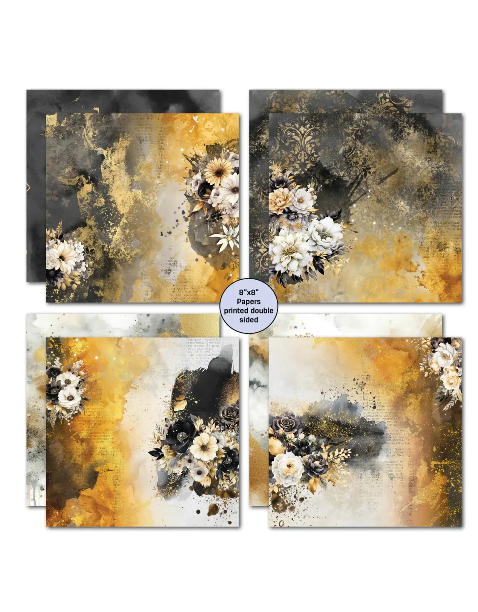 3QUARTER DESIGNS 3QUARTER DESIGNS GOLDEN EBONY 8x8 PAPER PACK 12 SHEETS