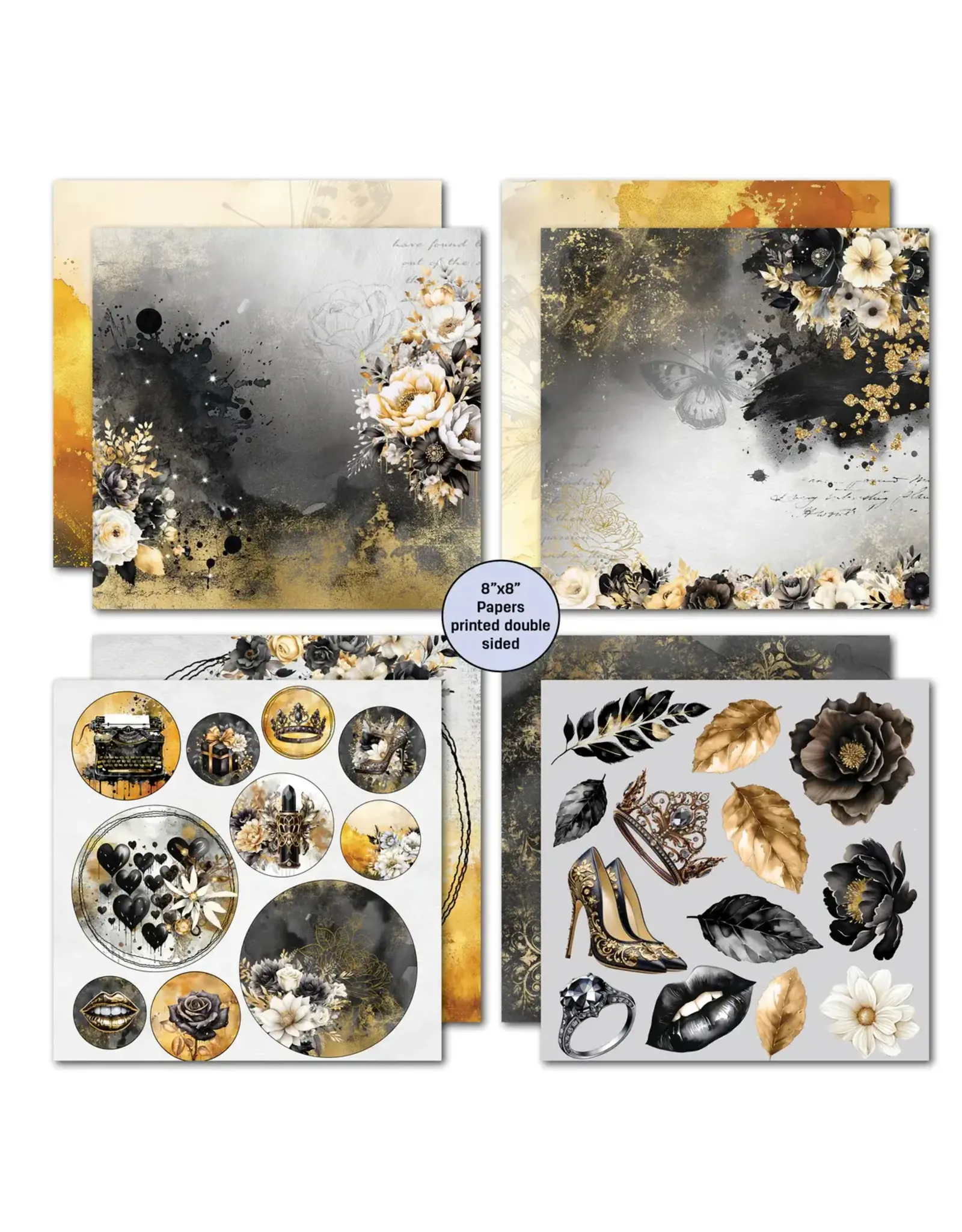 3QUARTER DESIGNS 3QUARTER DESIGNS GOLDEN EBONY 8x8 PAPER PACK 12 SHEETS