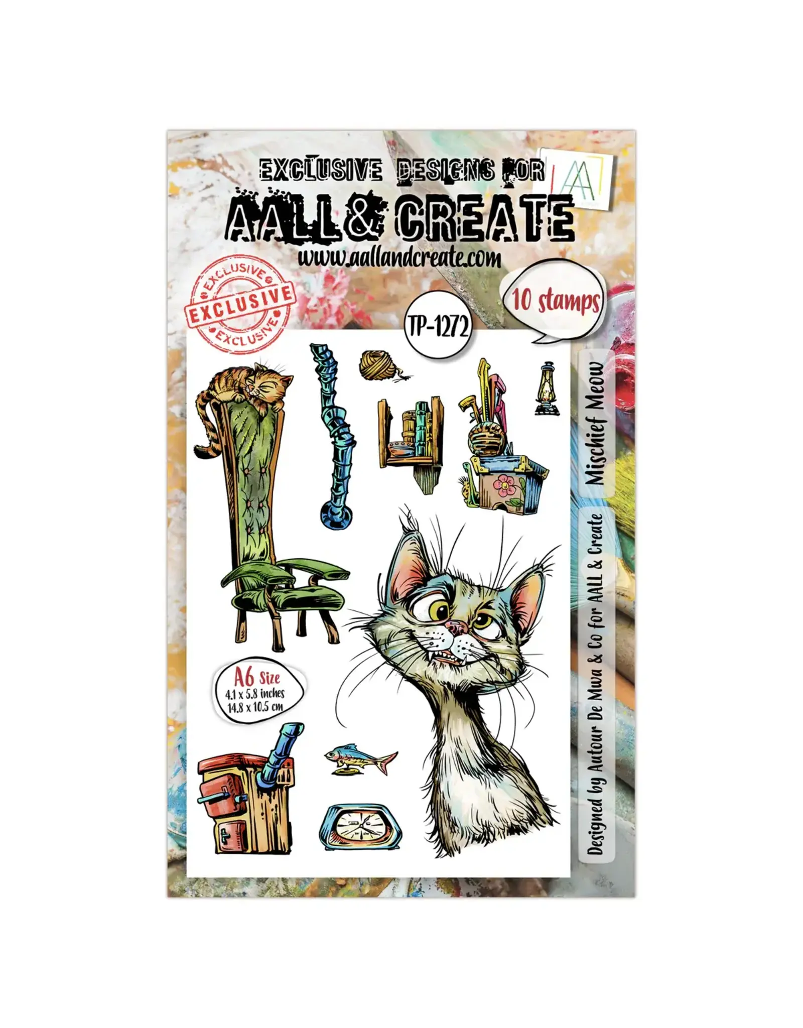 AALL & CREATE AALL & CREATE AUTOUR DE MWA #1272 MISCHIEF MEOW A6 CLEAR STAMP SET