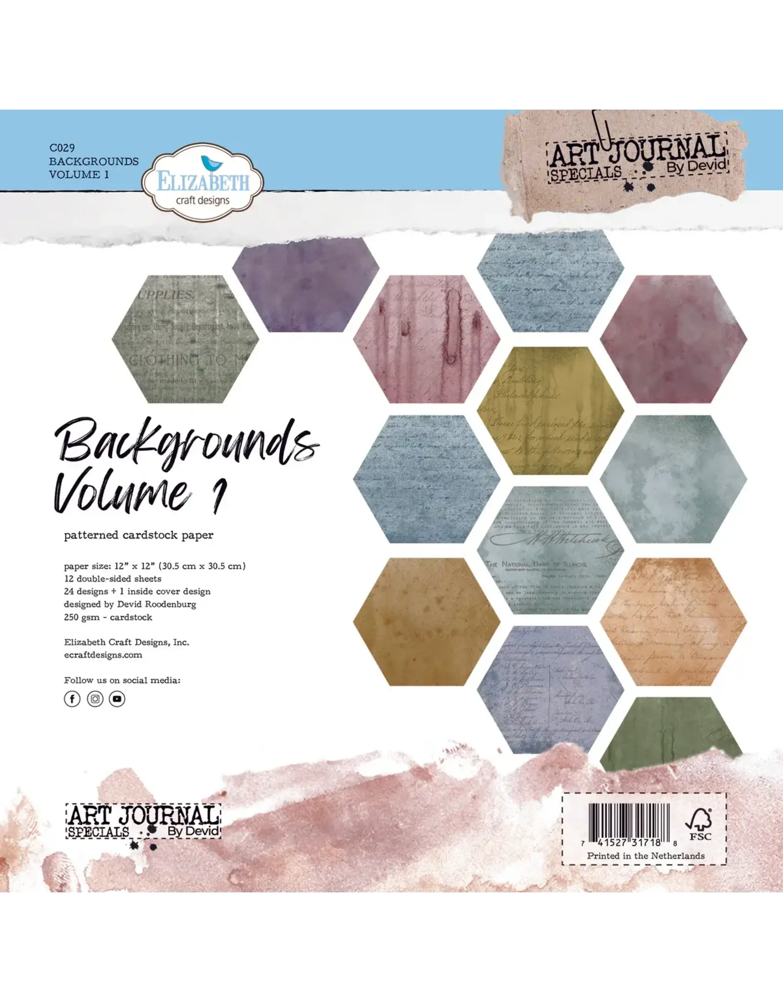 ELIZABETH CRAFT DESIGNS ELIZABETH CRAFT DESIGNS ART JOURNAL SPECIALS BY DEVID BACKGROUNDS VOLUME 1 12X12 PAPER PACK