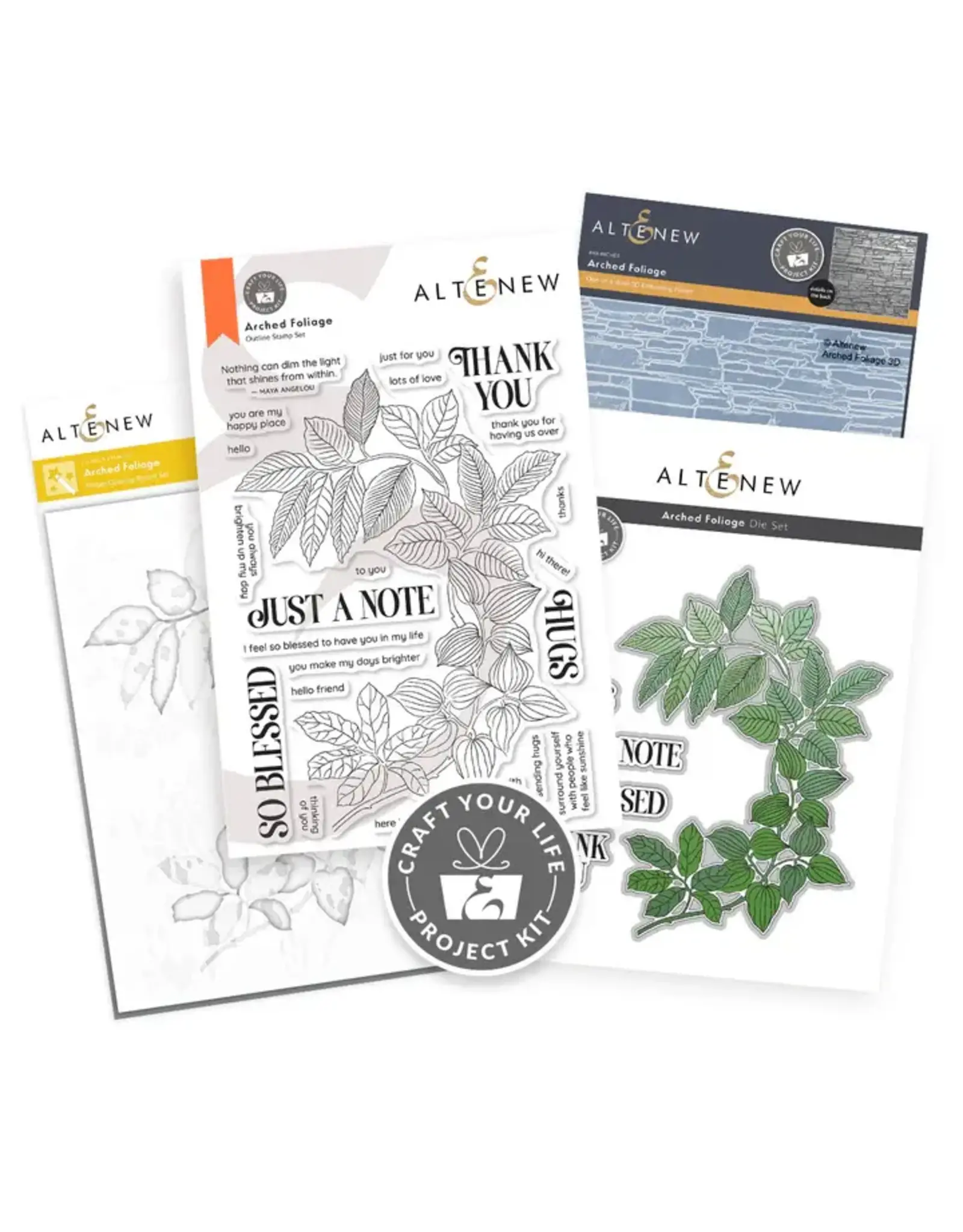 ALTENEW ALTENEW CRAFT YOUR LIFE PROJECT KIT: ARCHED FOLIAGE CLEAR STAMP, STENCIL SET, 3D EMBOSSING FOLDER AND DIE SET BUNDLE