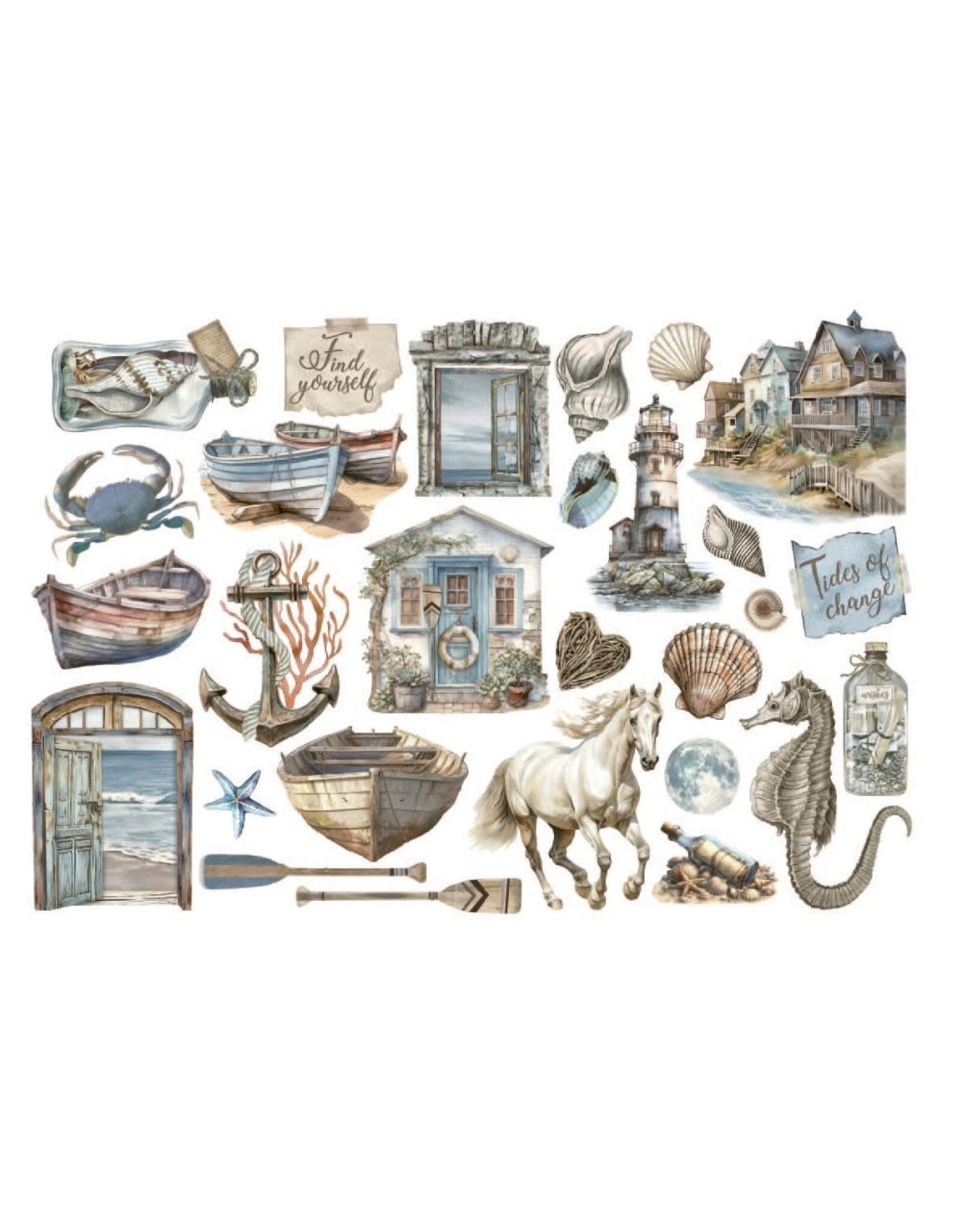 STAMPERIA STAMPERIA SILENT SEA EPHEMERA ADHESIVE PAPER CUT OUTS