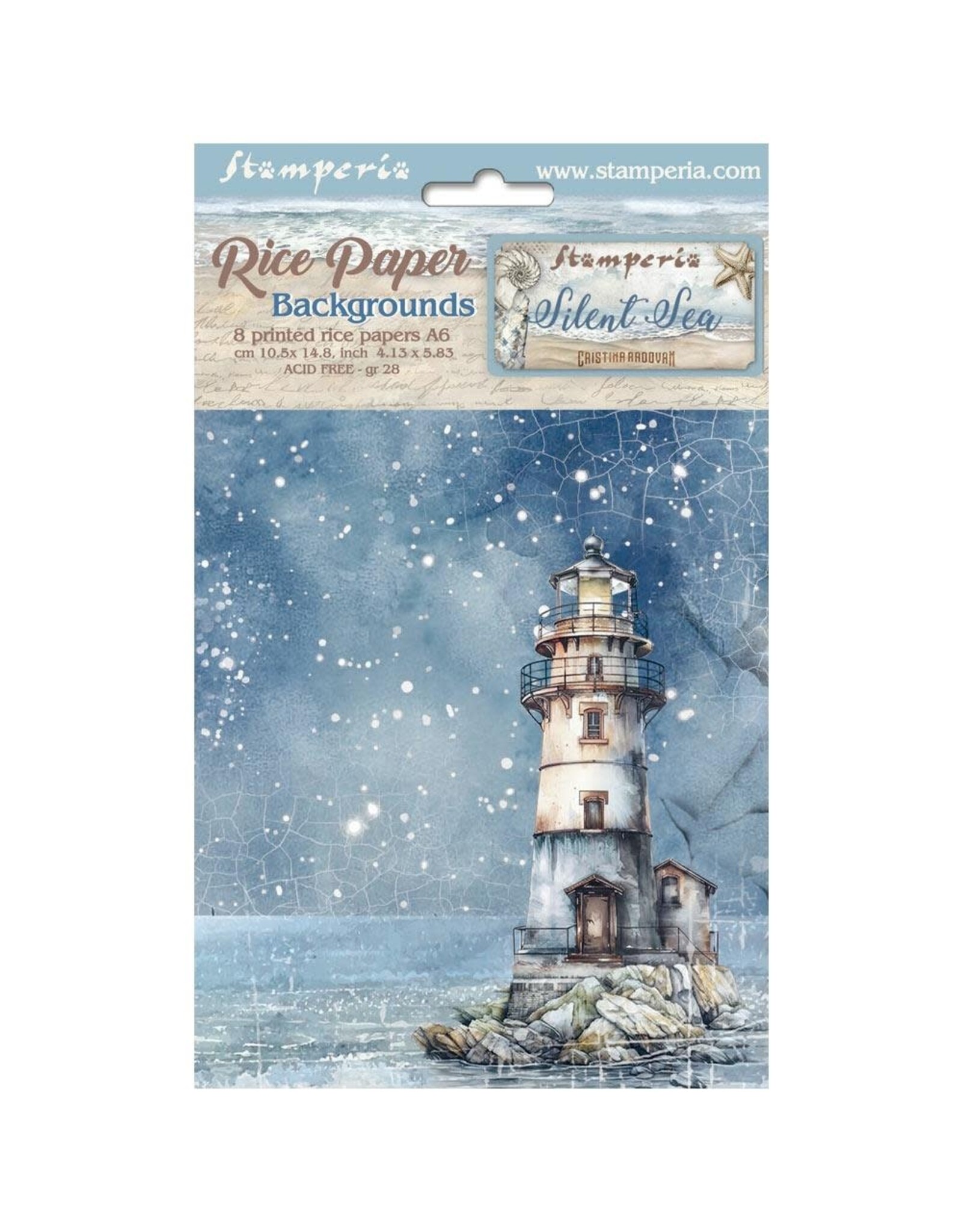 STAMPERIA STAMPERIA SILENT SEA ASSORTED A6 RICE PAPER DECOUPAGE BACKGROUNDS 10.5X14.8CM 8/PK