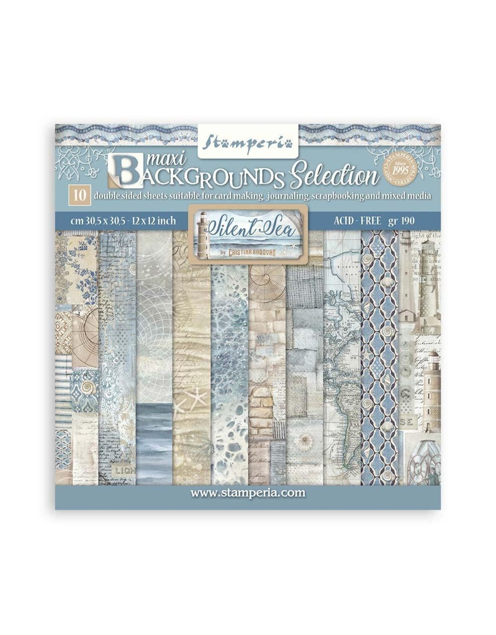 STAMPERIA STAMPERIA SILENT SEA MAXI BACKGROUNDS SELECTION 12X12 COLLECTION PACK 10 SHEETS