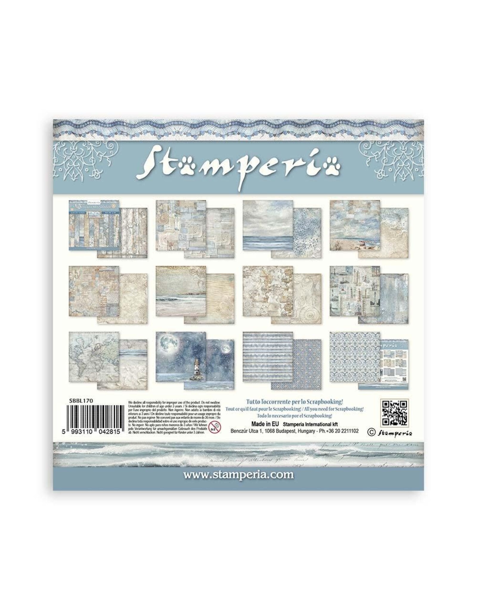 STAMPERIA STAMPERIA SILENT SEA MAXI BACKGROUNDS SELECTION 12X12 COLLECTION PACK 10 SHEETS