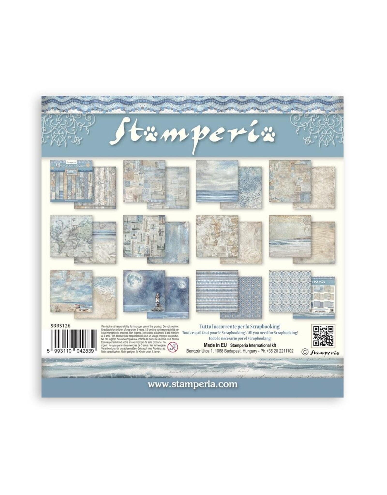 STAMPERIA STAMPERIA SILENT SEA BACKGROUNDS SELECTION 8x8 COLLECTION PACK 10 SHEETS