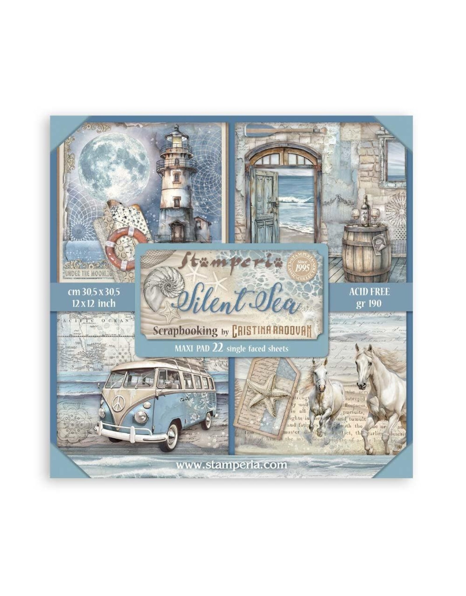 STAMPERIA STAMPERIA SILENT SEA MAXI PAD 12x12 PAPER PACK 22 SHEETS