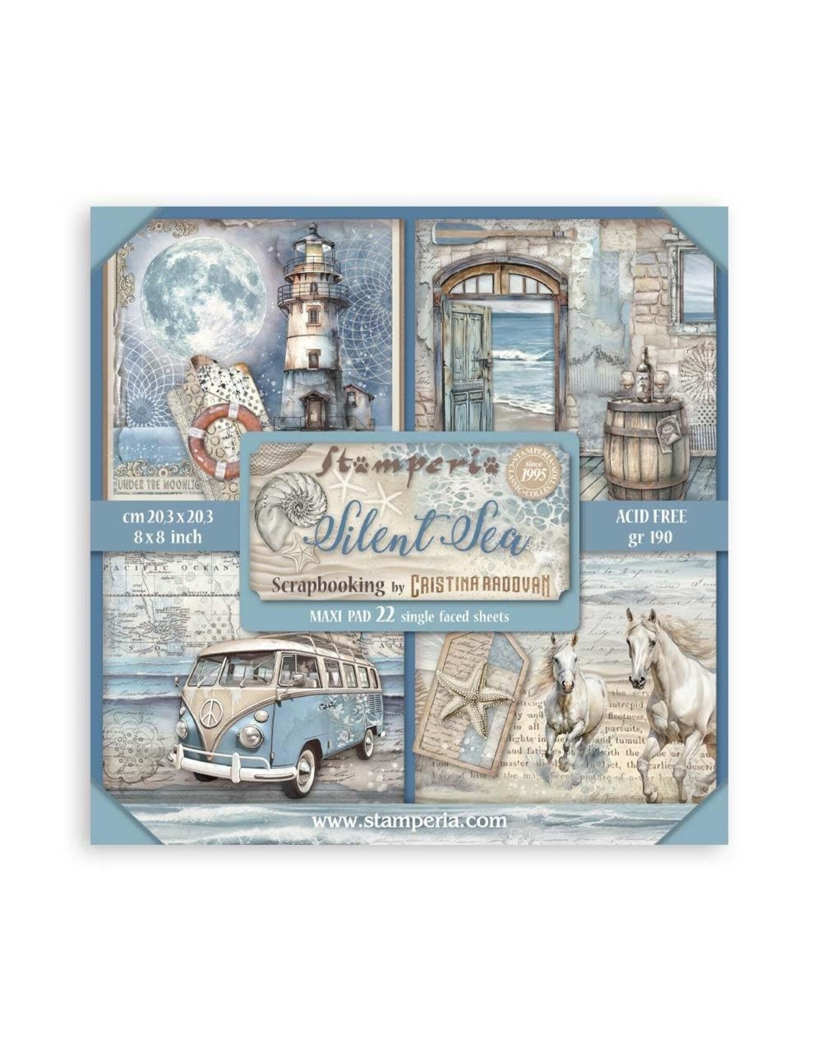STAMPERIA STAMPERIA SILENT SEA MAXI PAD 8x8 PAPER PACK 22 SINGLE FACED SHEETS