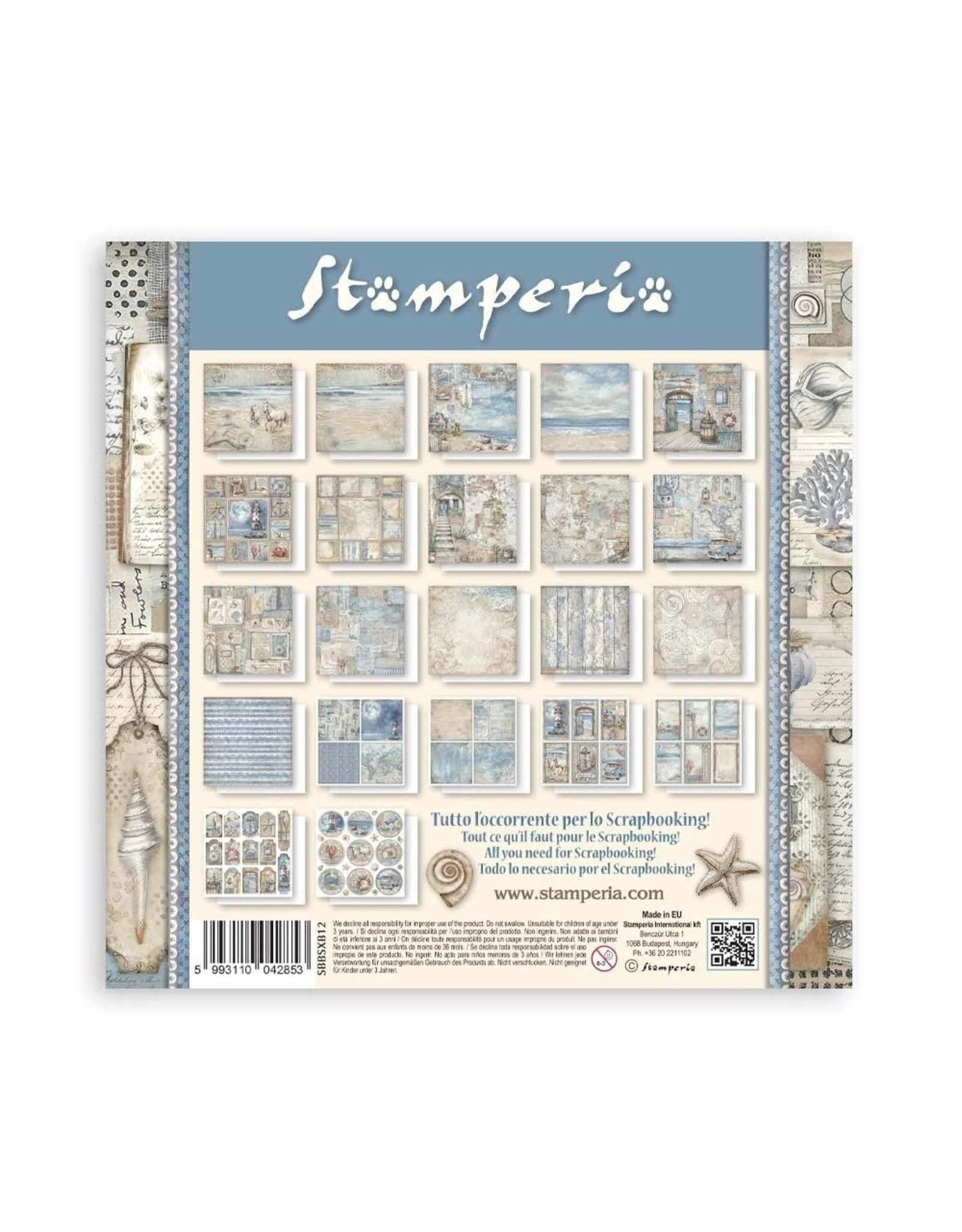 STAMPERIA STAMPERIA SILENT SEA MAXI PAD 8x8 PAPER PACK 22 SINGLE FACED SHEETS