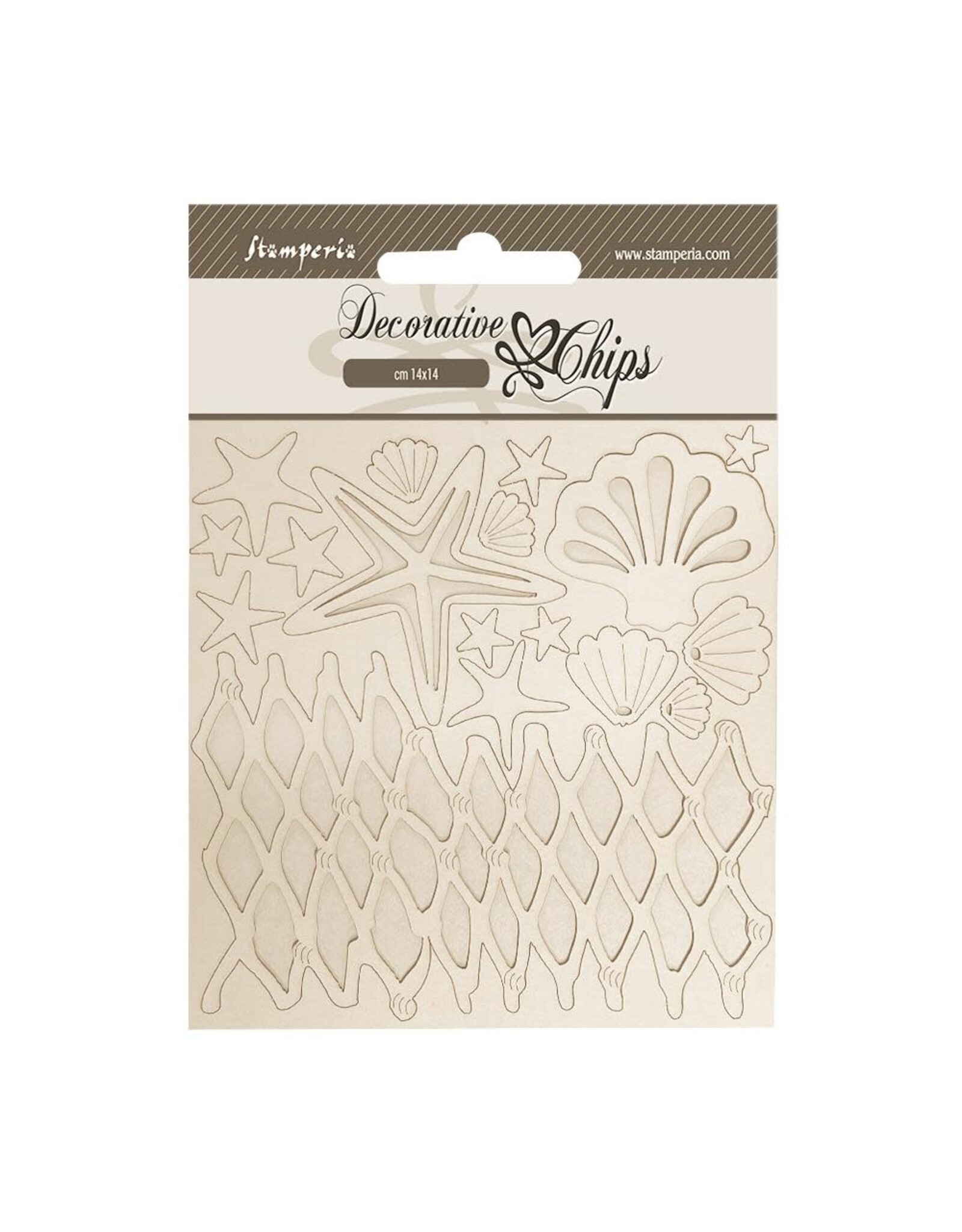 STAMPERIA STAMPERIA SILENT SEA SHELLS AND NET 5.5x5.5 LARGE DECORATIVE CHIPS