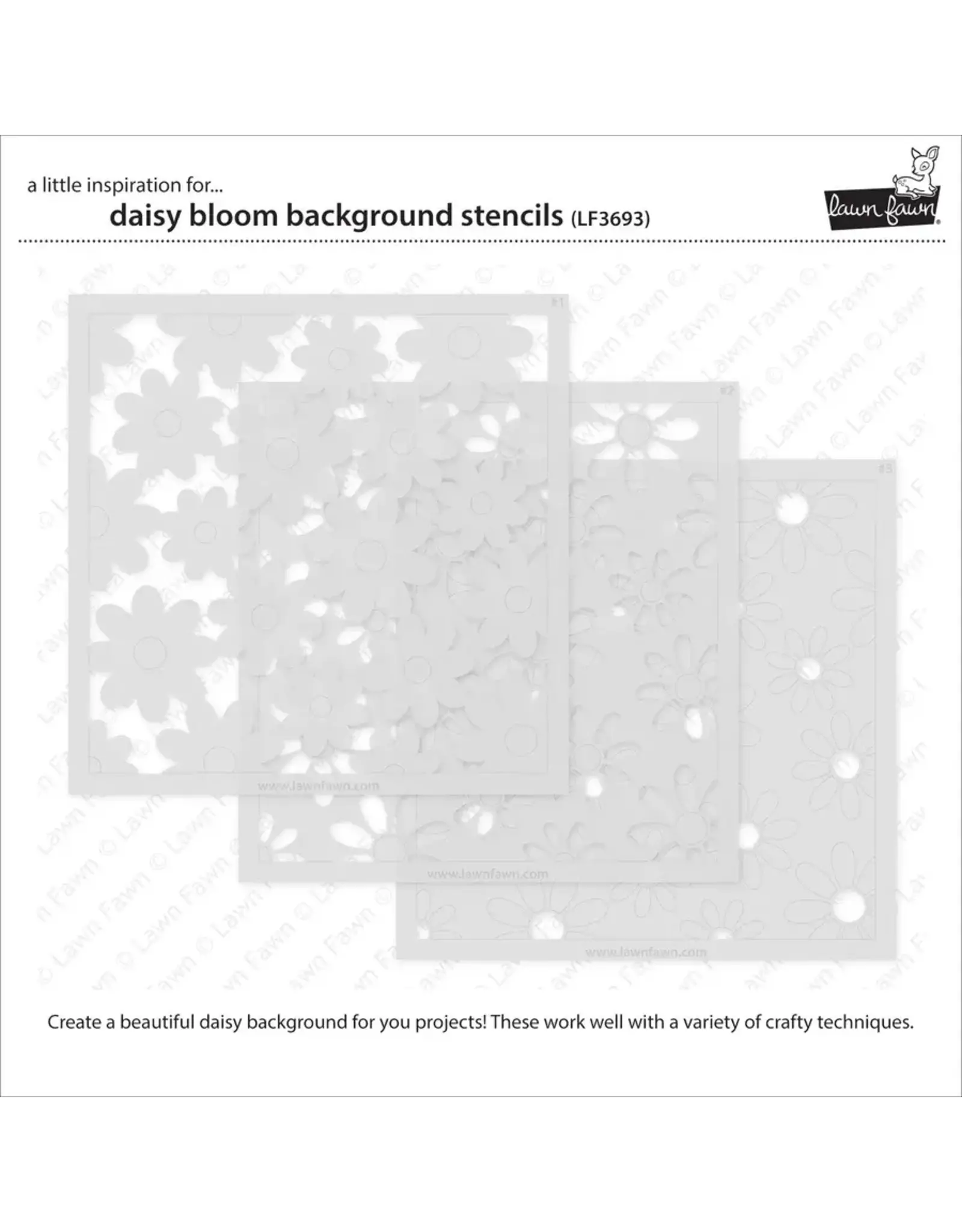 LAWN FAWN LAWN FAWN DAISY BLOOM 6x6 BACKGROUND STENCIL SET 3/PK