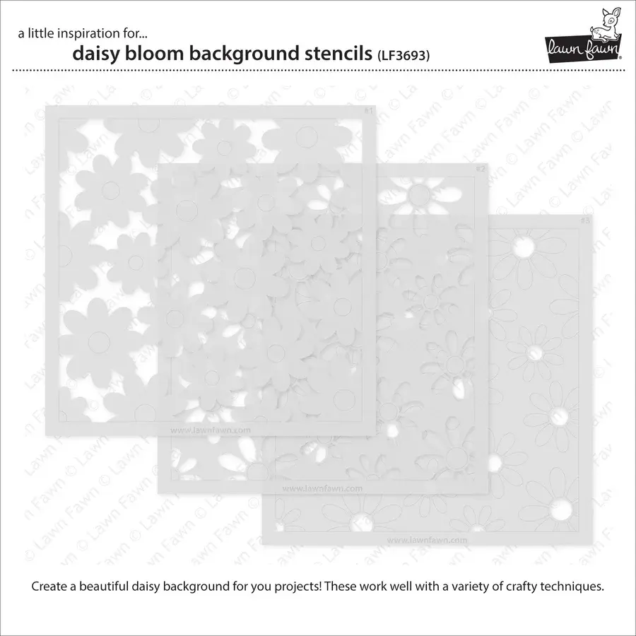 LAWN FAWN LAWN FAWN DAISY BLOOM 6x6 BACKGROUND STENCIL SET 3/PK