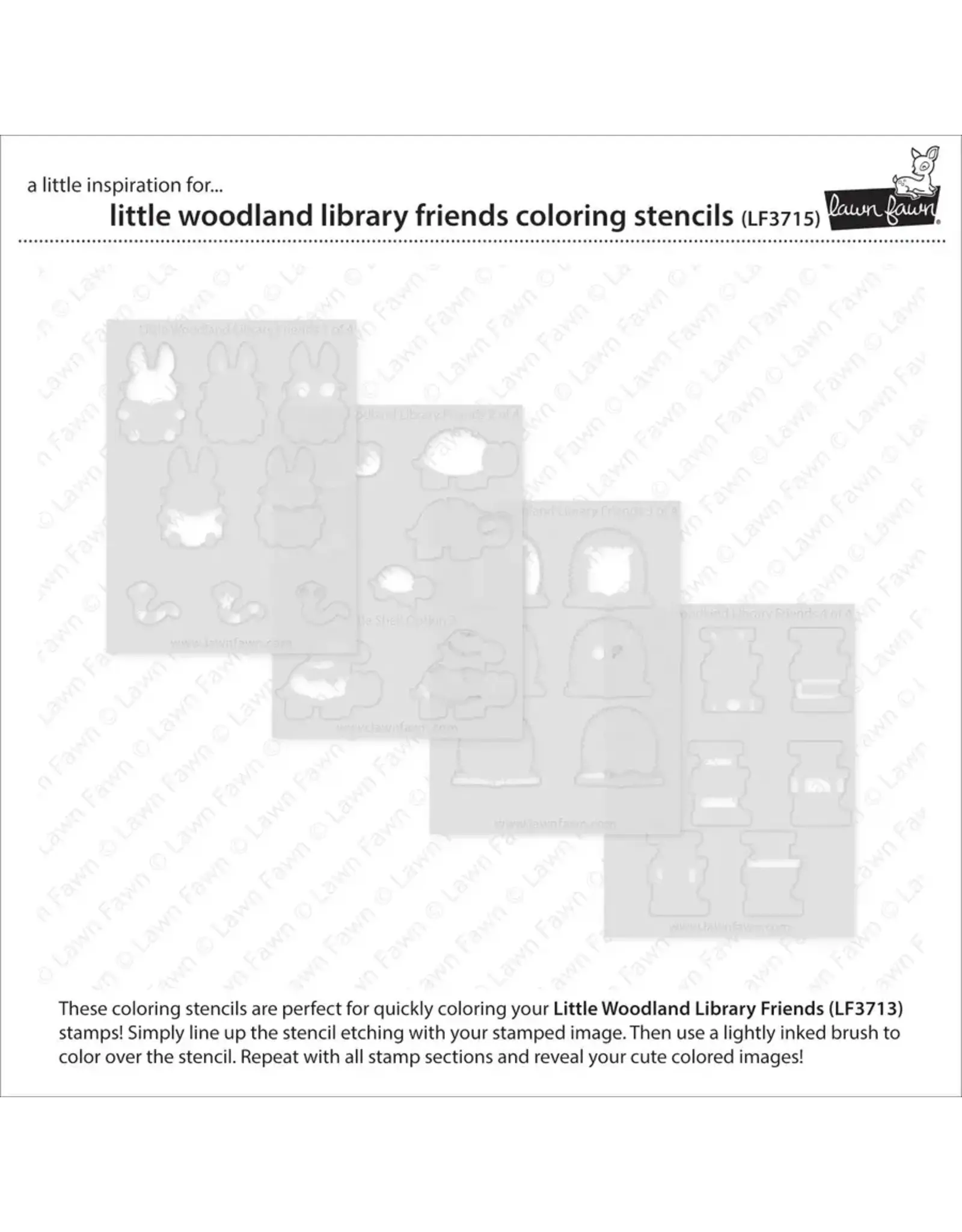 LAWN FAWN LAWN FAWN LITTLE WOODLAND LIBRARY FRIENDS COLORING STENCIL 4/PK