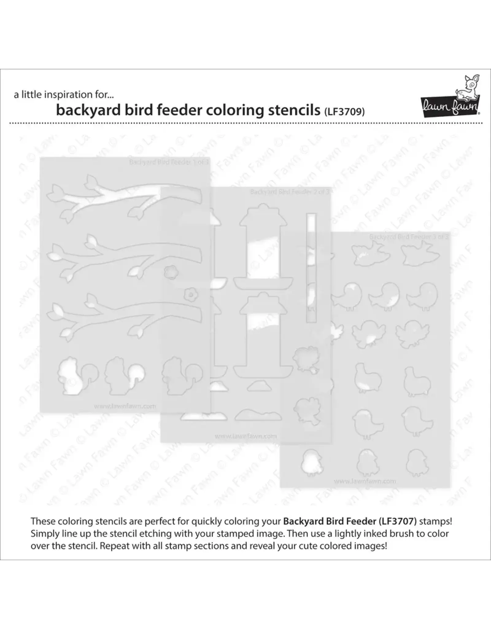 LAWN FAWN LAWN FAWN BACKYARD BIRD FEEDER COLORING STENCIL 3/PK