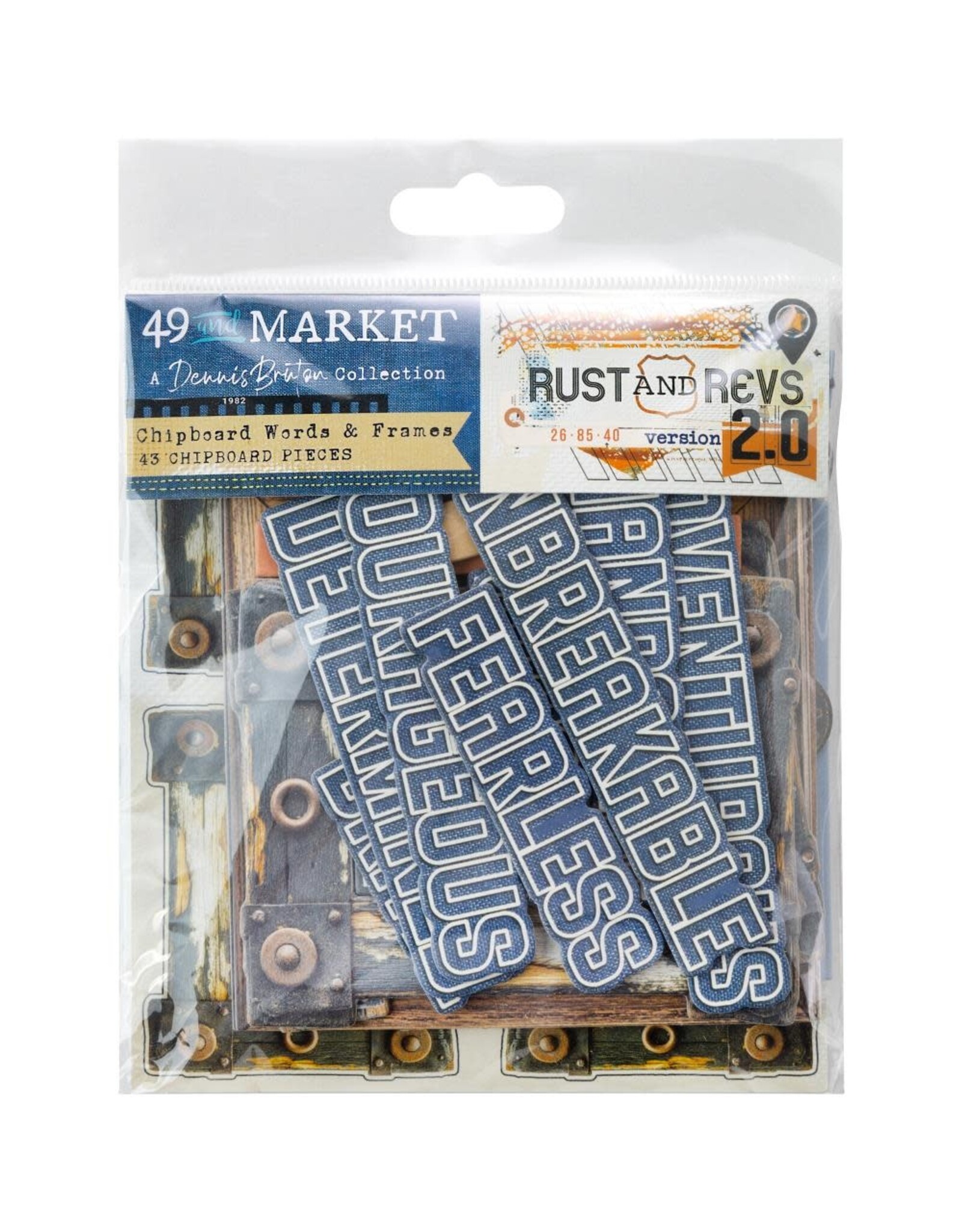 49 AND MARKET 49 AND MARKET RUST & REVS 2.0 CHIPBOARD WORDS & PHRASES 43 PIECES