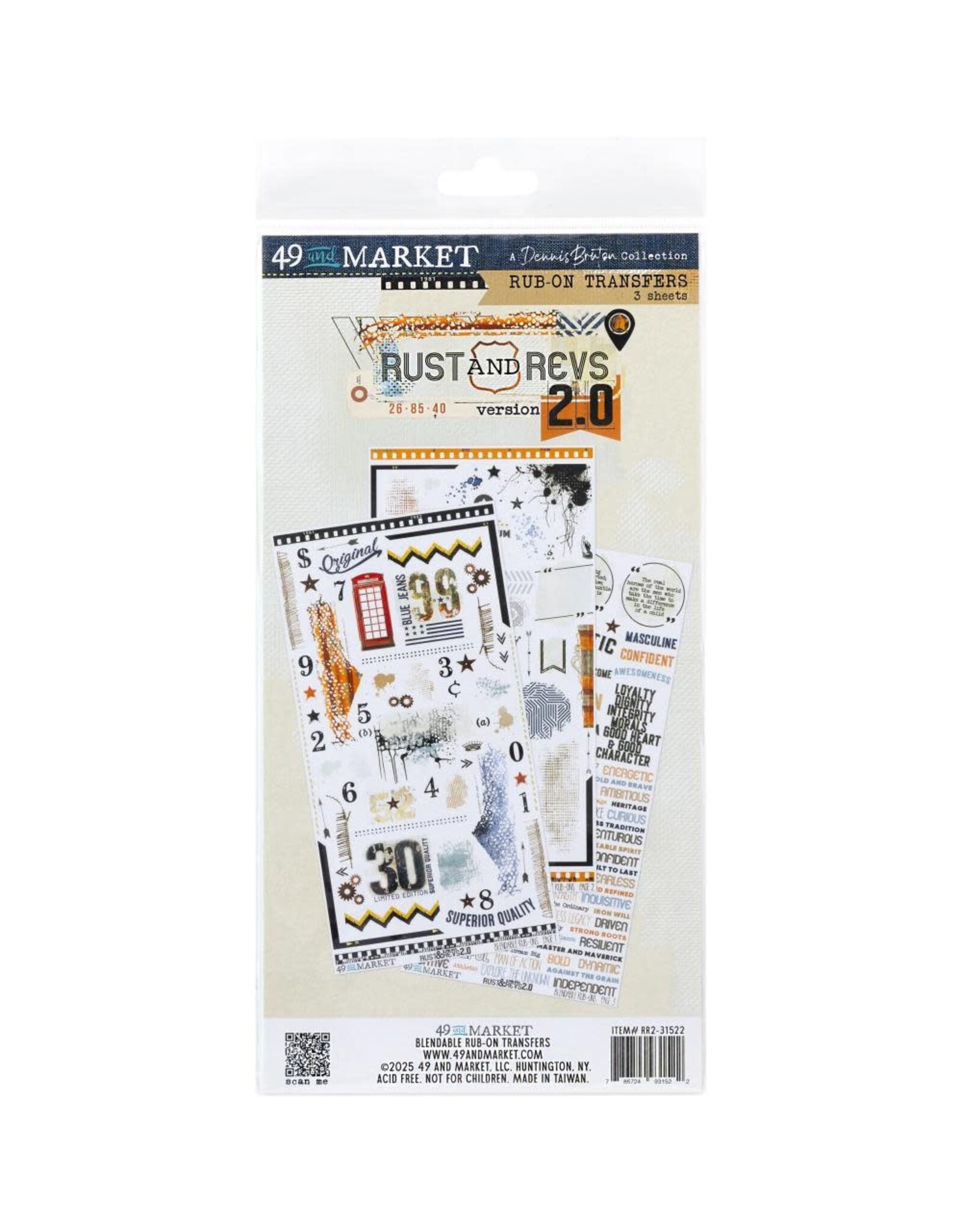 49 AND MARKET 49 AND MARKET RUST & REVS 2.0 6x12 RUB-ON TRANSFER SET 3/PK