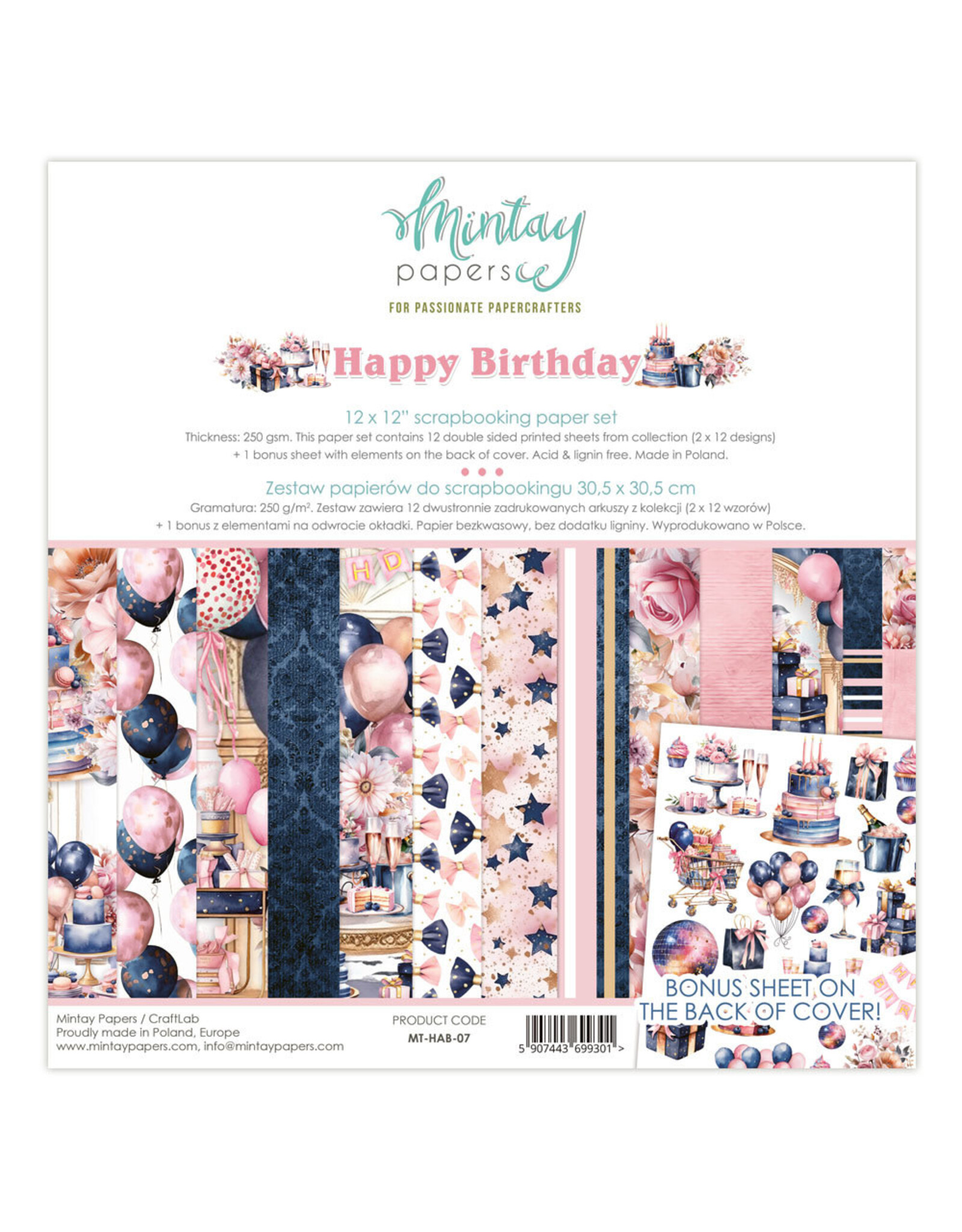 MINTAY MINTAY HAPPY BIRTHDAY 12x12 COLLECTION PACK 12 SHEETS + BONUS CUTOUTS