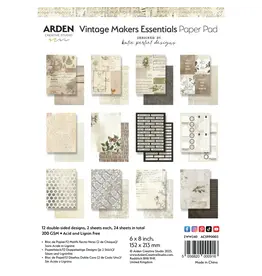 ARDEN CREATIVE STUDIO ARDEN CREATIVE STUDIO VINTAGE MAKERS ESSENTIALS 6x8 PAPER PAD
