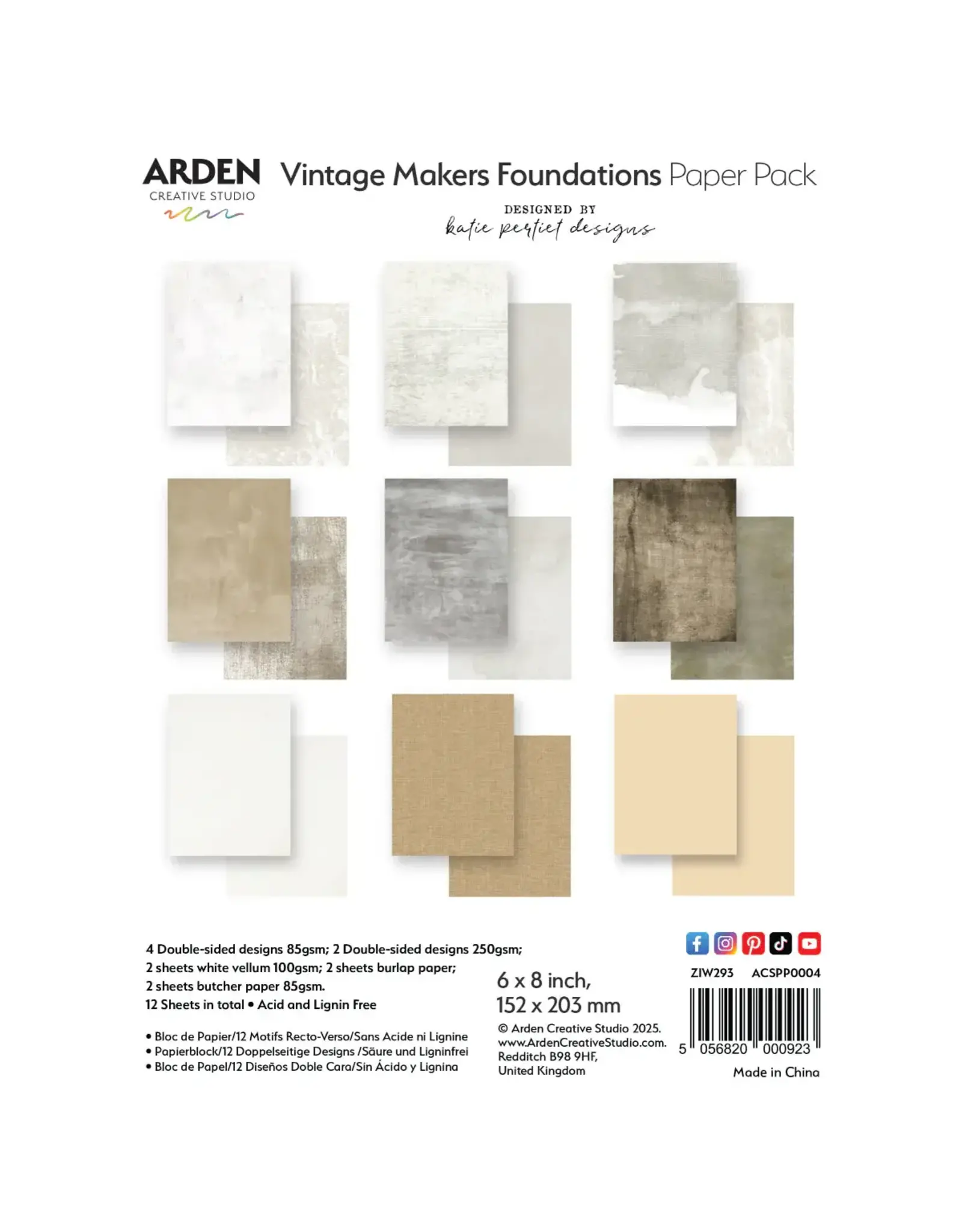 ARDEN CREATIVE STUDIO ARDEN CREATIVE STUDIO VINTAGE MAKERS FOUNDATIONS 6x8 PAPER PAD
