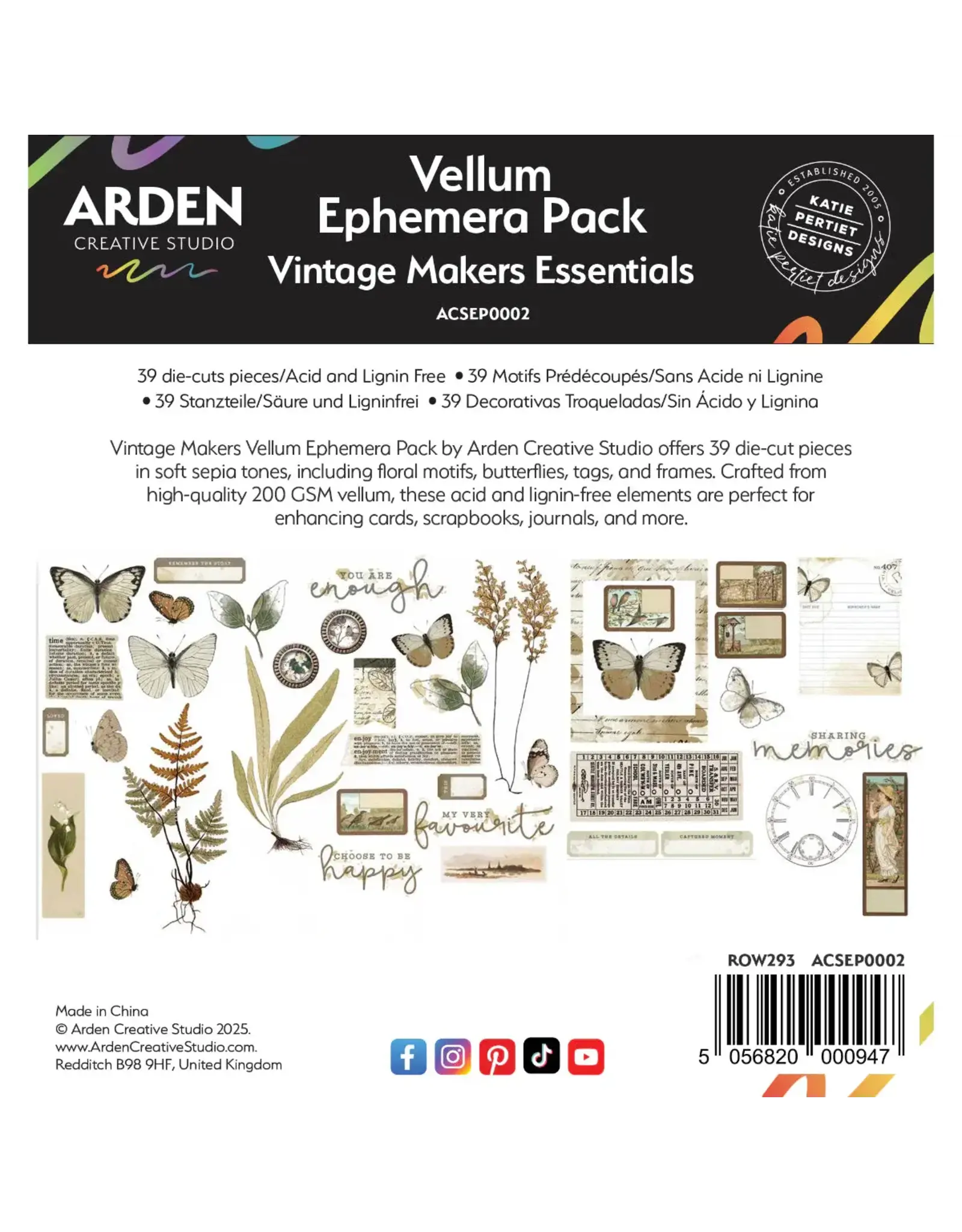 ARDEN CREATIVE STUDIO ARDEN CREATIVE STUDIO VINTAGE MAKERS VELLUM EPHEMERA DIE-CUTS