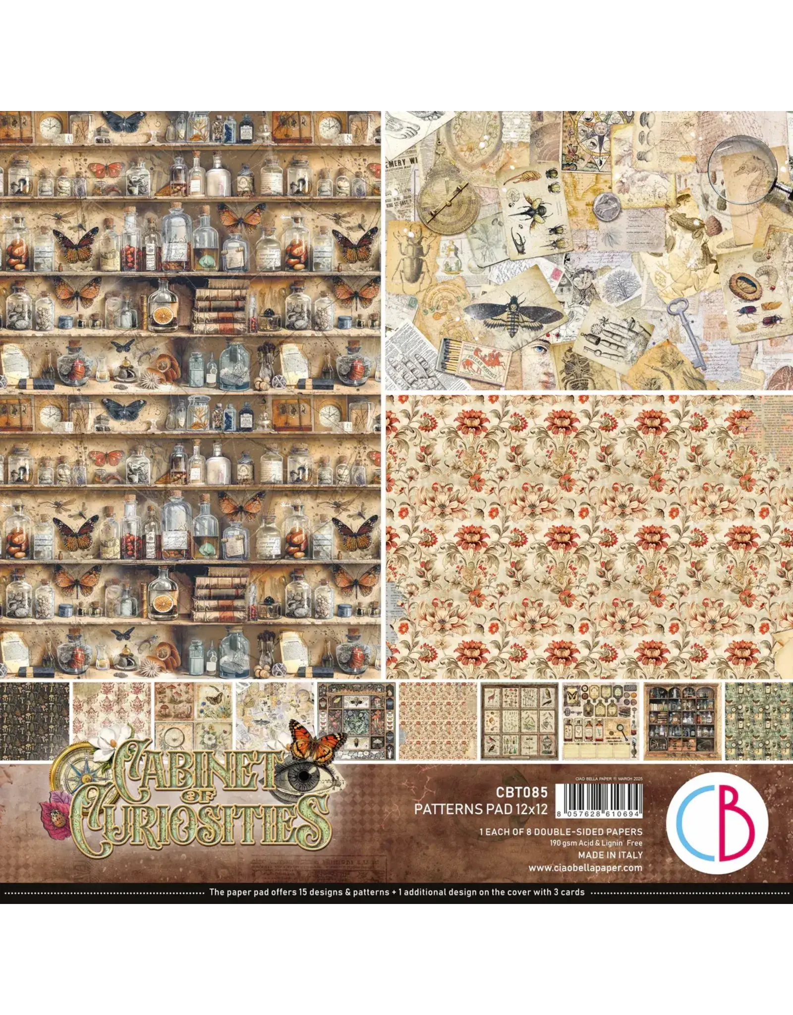 CIAO BELLA CIAO BELLA CABINET OF CURIOSITIES 12x12 PATTERNS PAD 8 SHEETS