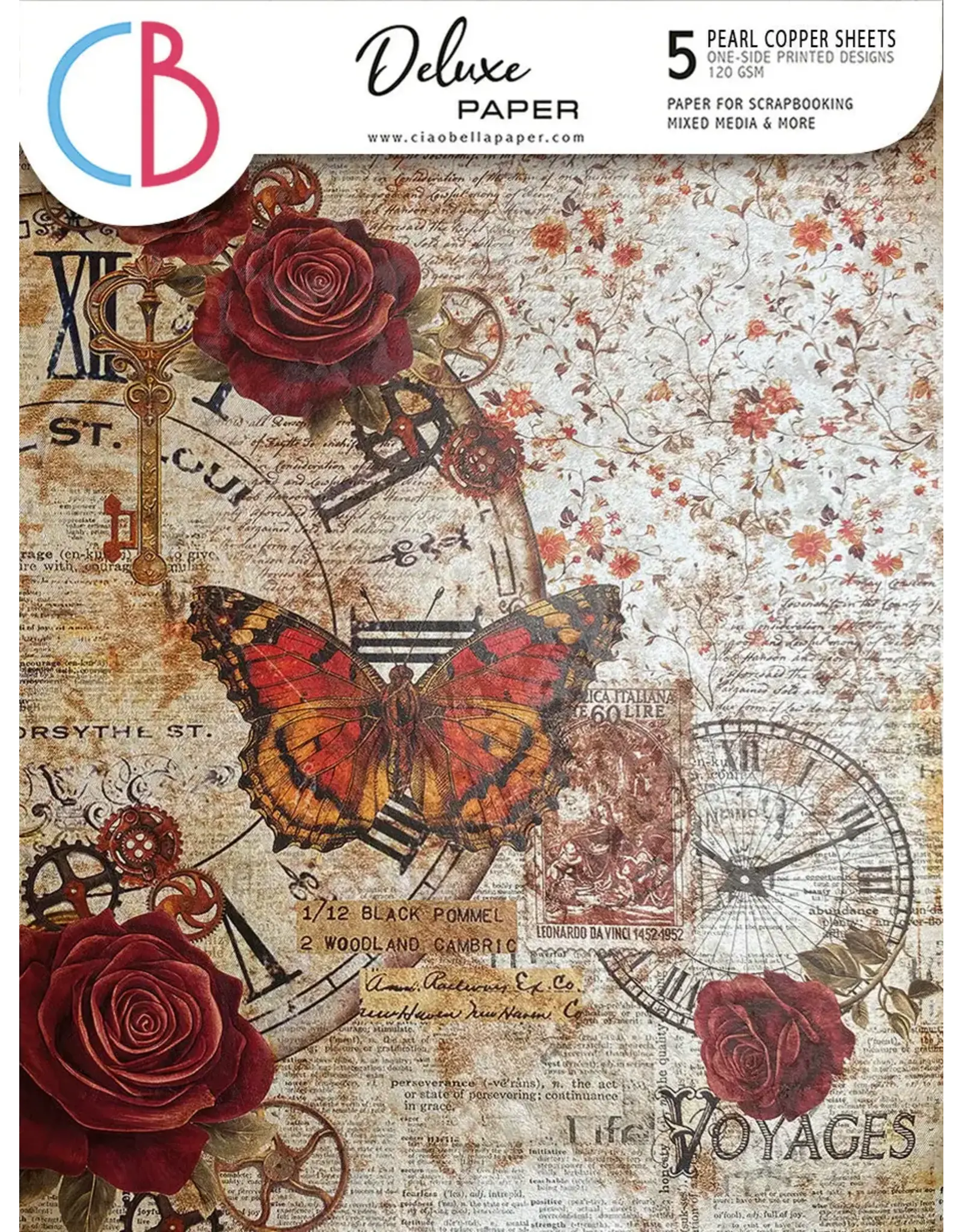 CIAO BELLA CIAO BELLA CABINET OF CURIOSITIES A4 DELUXE PEARL-COPPER PAPER 5 SHEETS