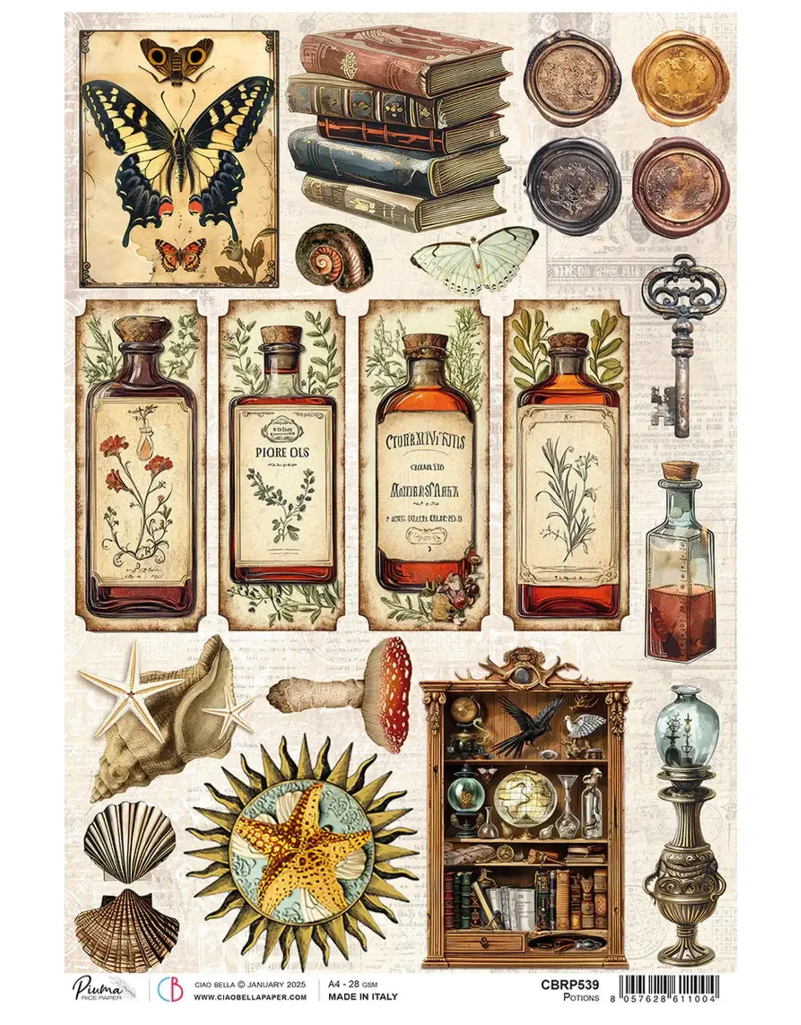 CIAO BELLA CIAO BELLA CABINET OF CURIOSITIES POTIONS A4 RICE PAPER