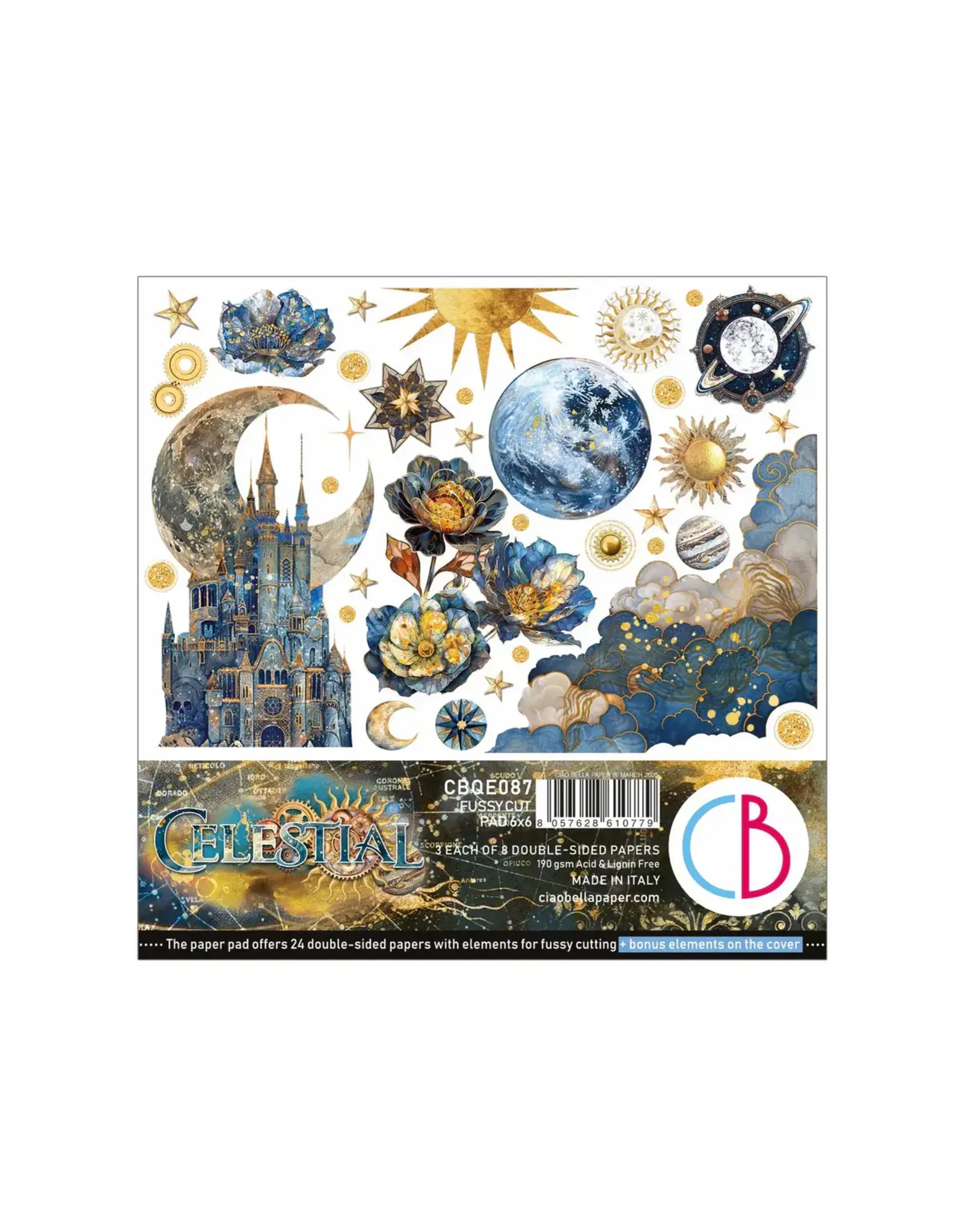 CIAO BELLA CIAO BELLA CELESTIAL 6x6 FUSSY CUT PAPER PAD 24 SHEETS