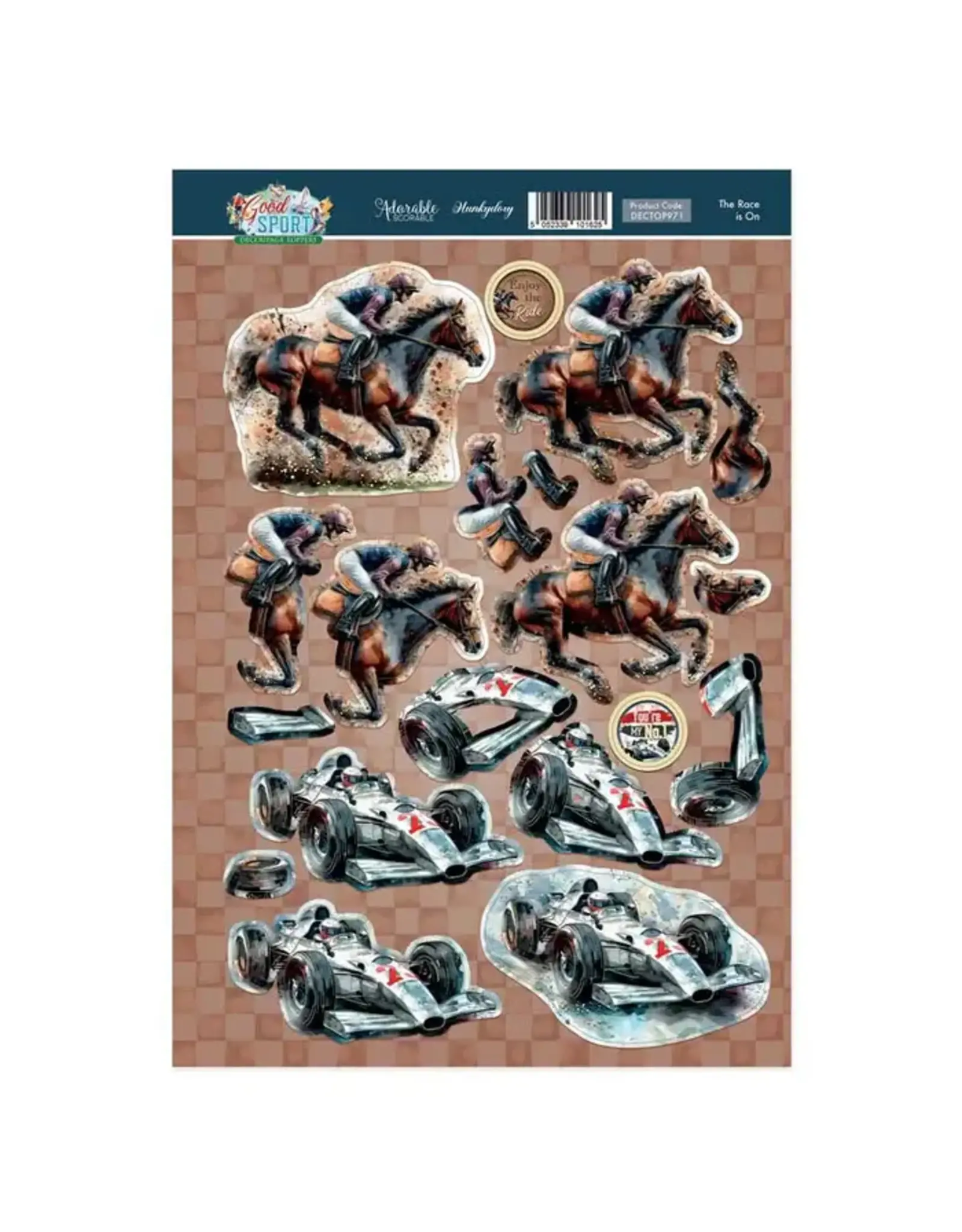 HUNKYDORY CRAFTS LTD. HUNKYDORY THE RACE IS ON DECOUPAGE TOPPERS