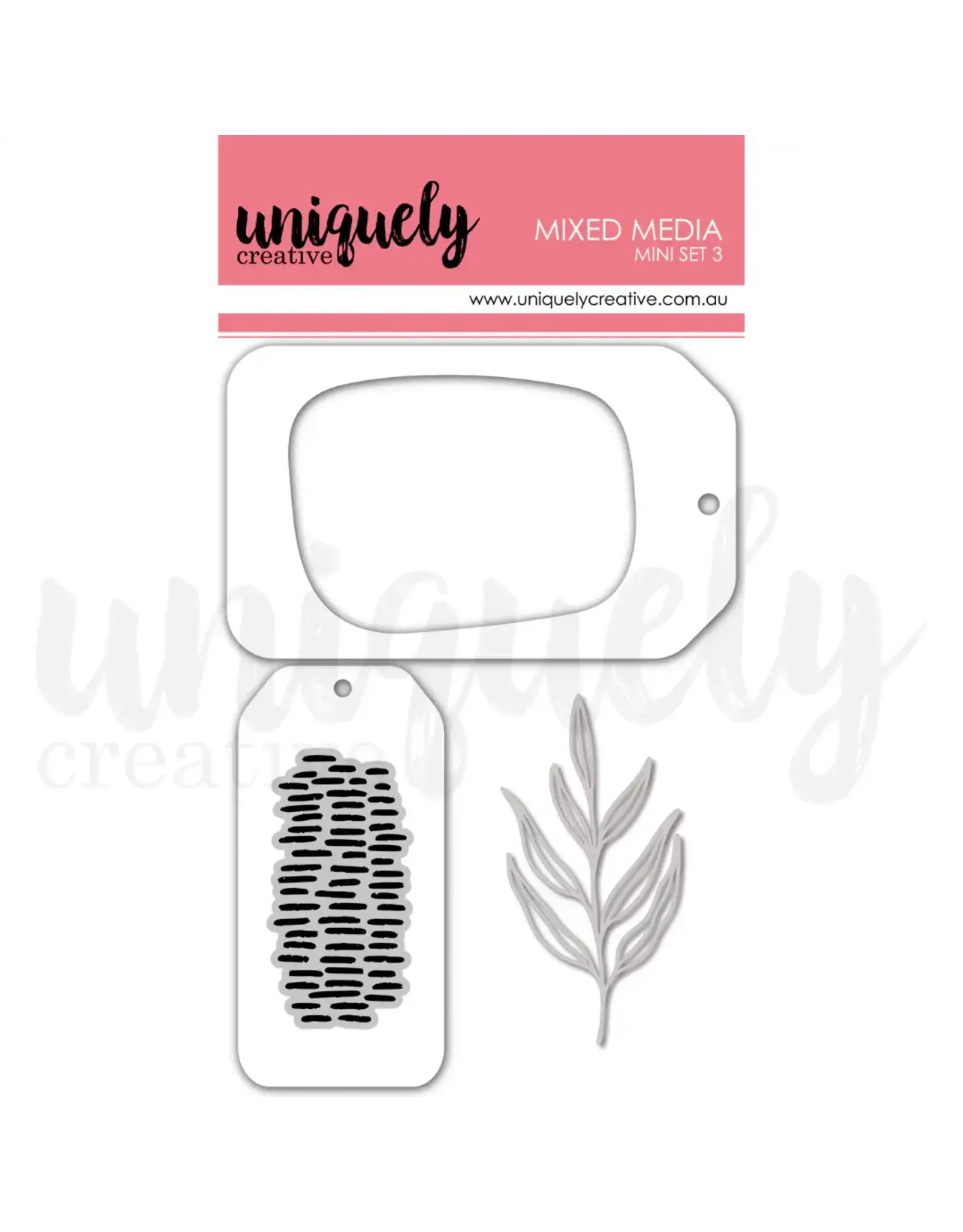 UNIQUELY CREATIVE UNIQUELY CREATIVE MIXED MEDIA MINI SET 3 CLEAR STAMP STENCIL AND DIE