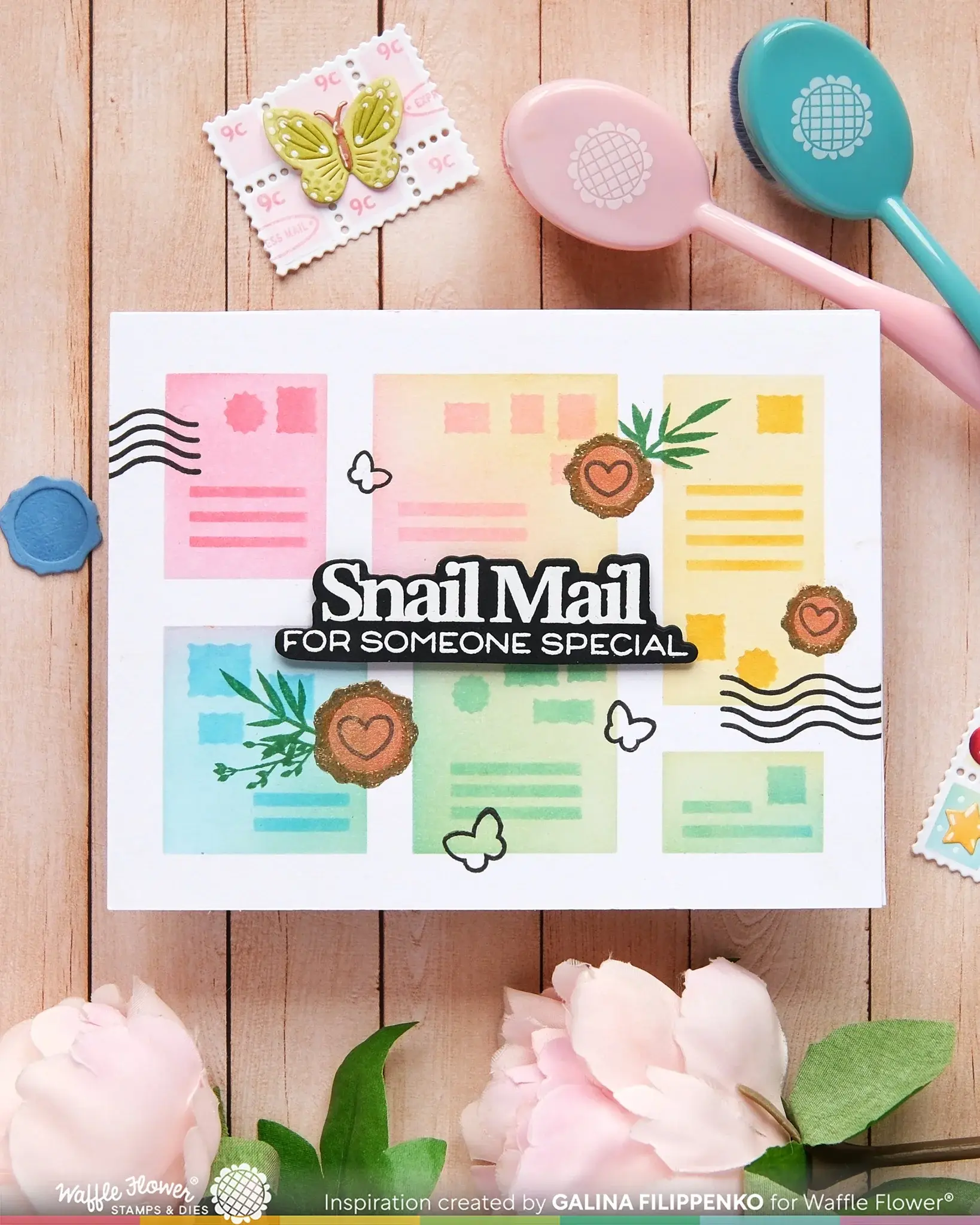 WAFFLE FLOWER WAFFLE FLOWER POSTAGE COLLAGE ADDRESSED ENVELOPE STENCIL