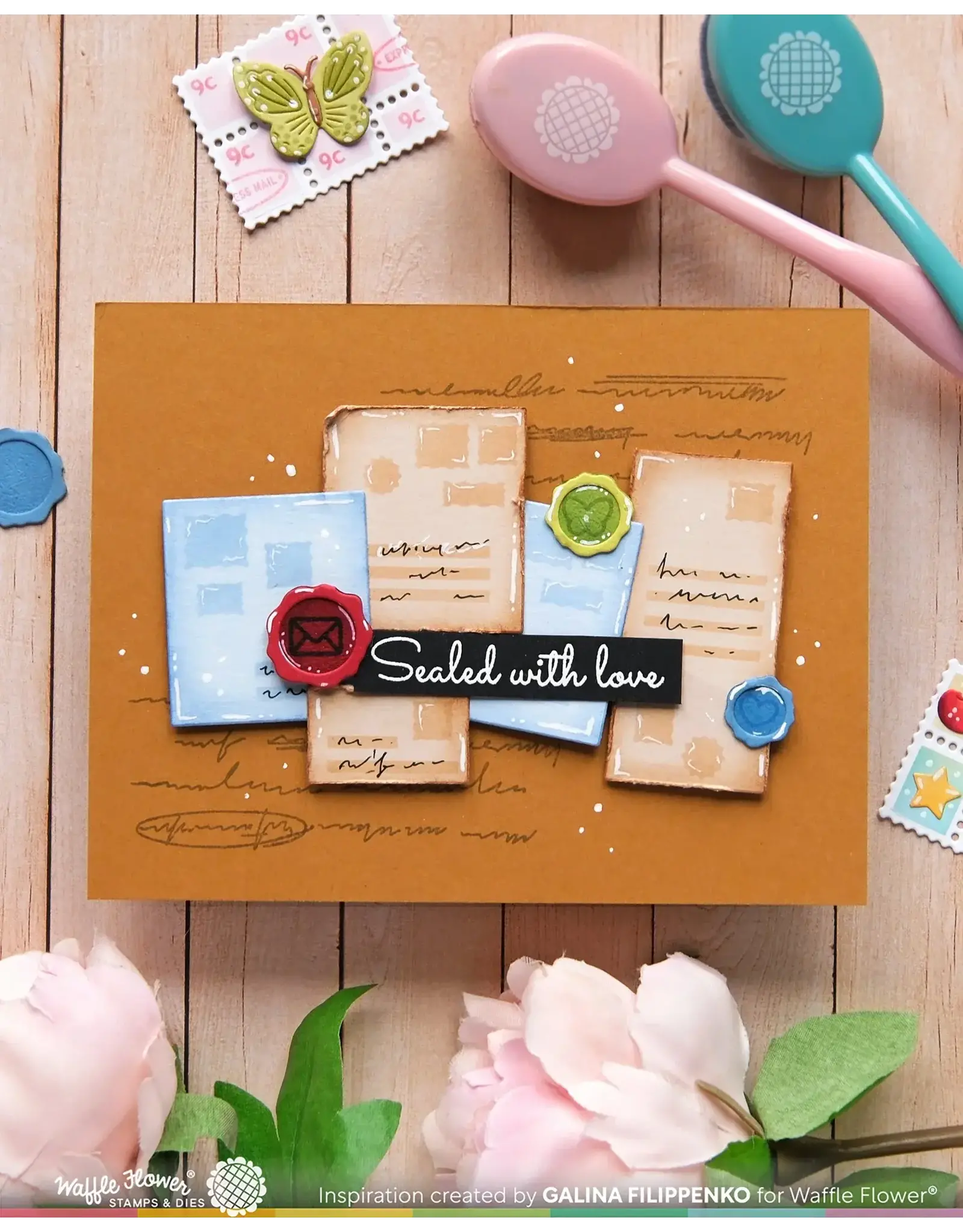 WAFFLE FLOWER WAFFLE FLOWER POSTAGE COLLAGE ADDRESSED ENVELOPE STENCIL
