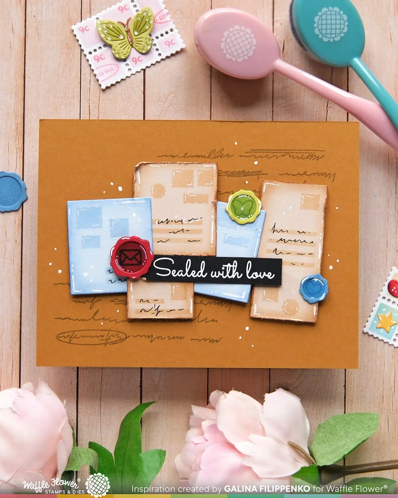 WAFFLE FLOWER WAFFLE FLOWER POSTAGE COLLAGE ADDRESSED ENVELOPE STENCIL