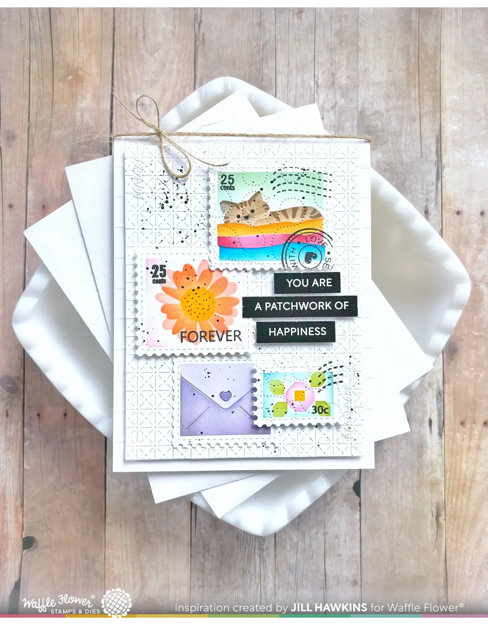 WAFFLE FLOWER WAFFLE FLOWER POSTAGE COLLAGE CIRCLE SENTIMENTS CLEAR STAMP SET