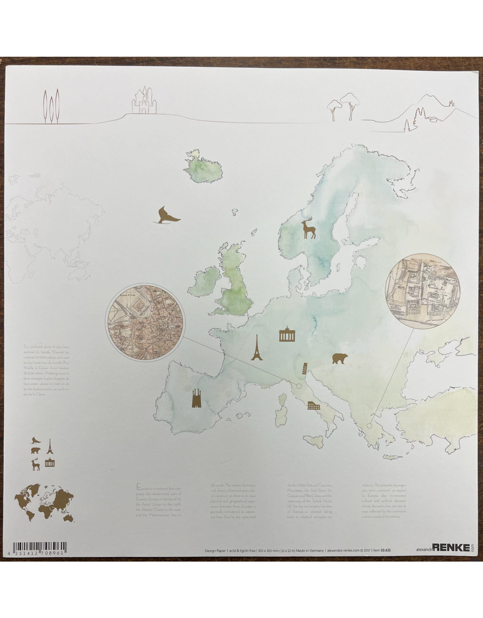 ALEXANDRA RENKE EUROPE MAP WATERCOLOR PAPER 12X12
