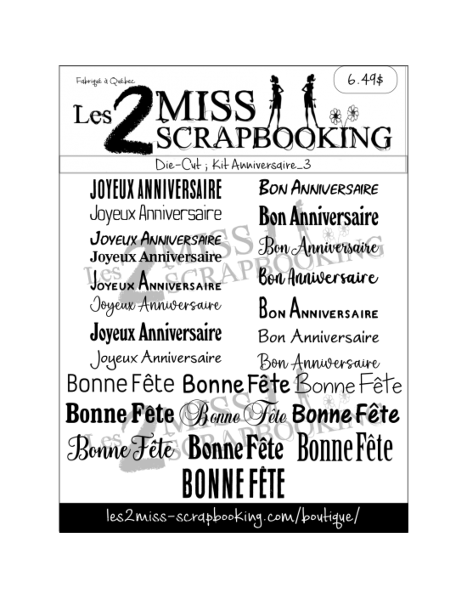 LES 2 MISS SCRAPBOOKING LES 2 MISS SCRAPBOOKING KIT ANNIVERSAIRE 3 DIE-CUTS