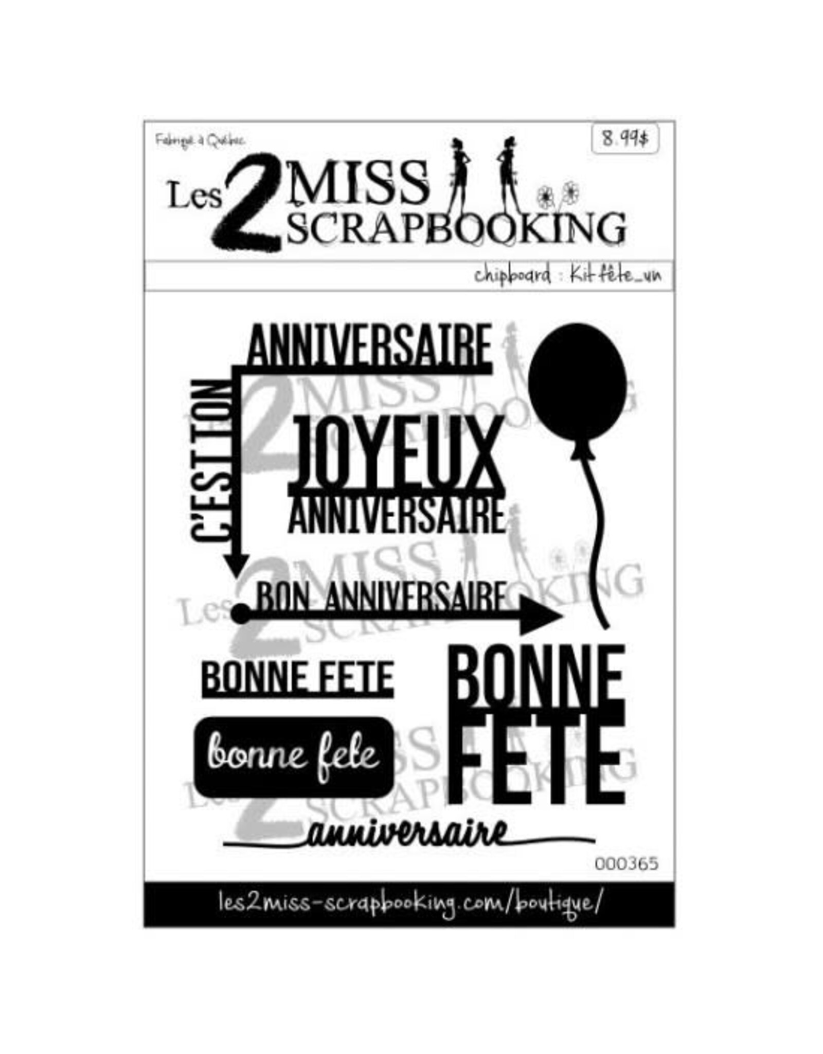 LES 2 MISS SCRAPBOOKING LES 2 MISS SCRAPBOOKING KIT FÊTE 1 CHIPBOARD